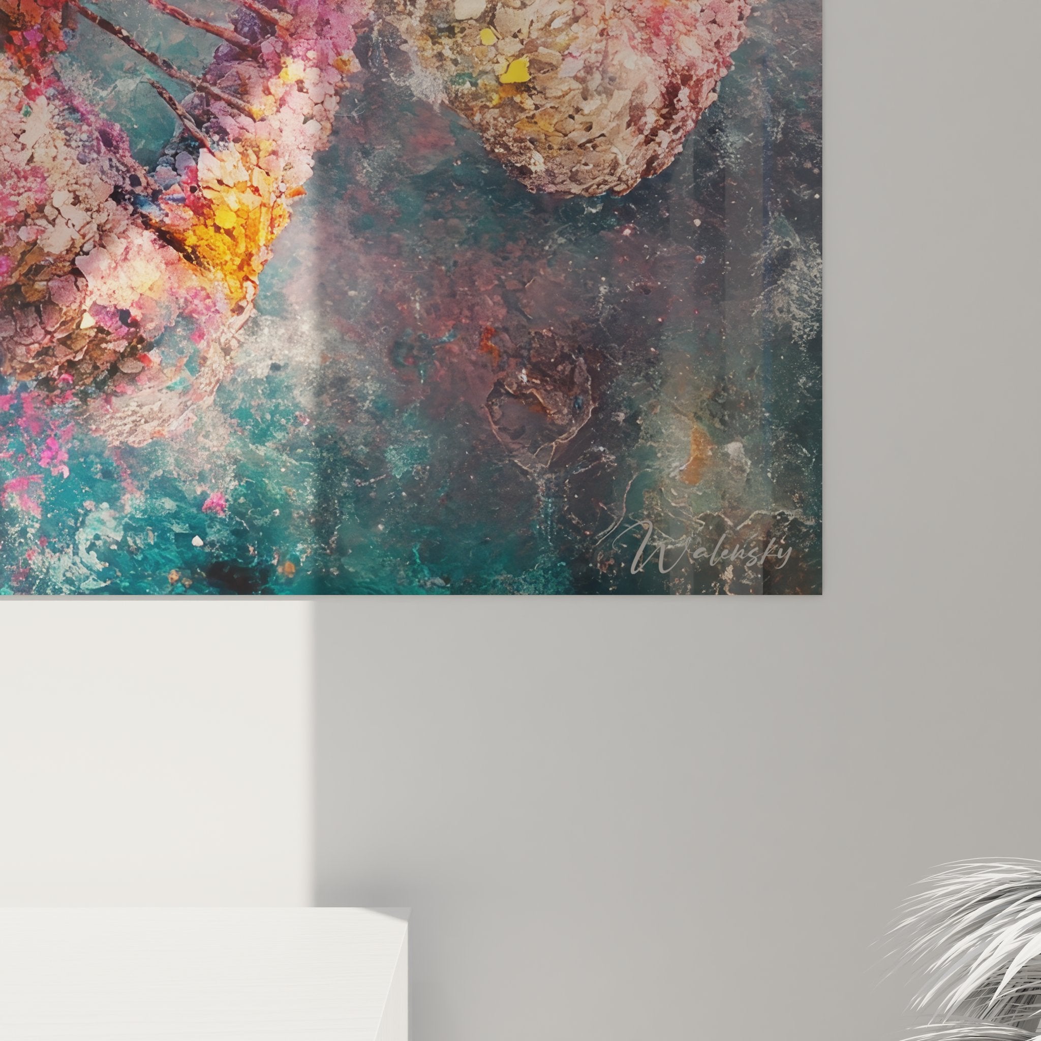 Vue d'ensemble tableau mural ADN panoramique montrant la composition complète des hélices abstraites colorées