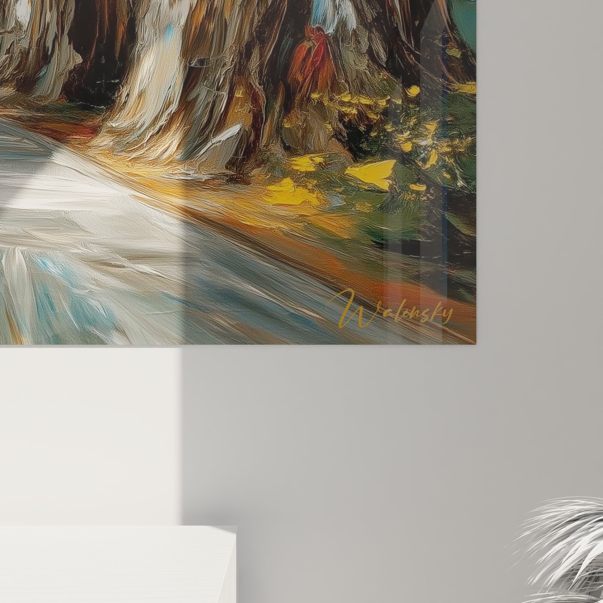 Vue ensemble tableau mural allée forestière, décoration art nature pour intérieur moderne