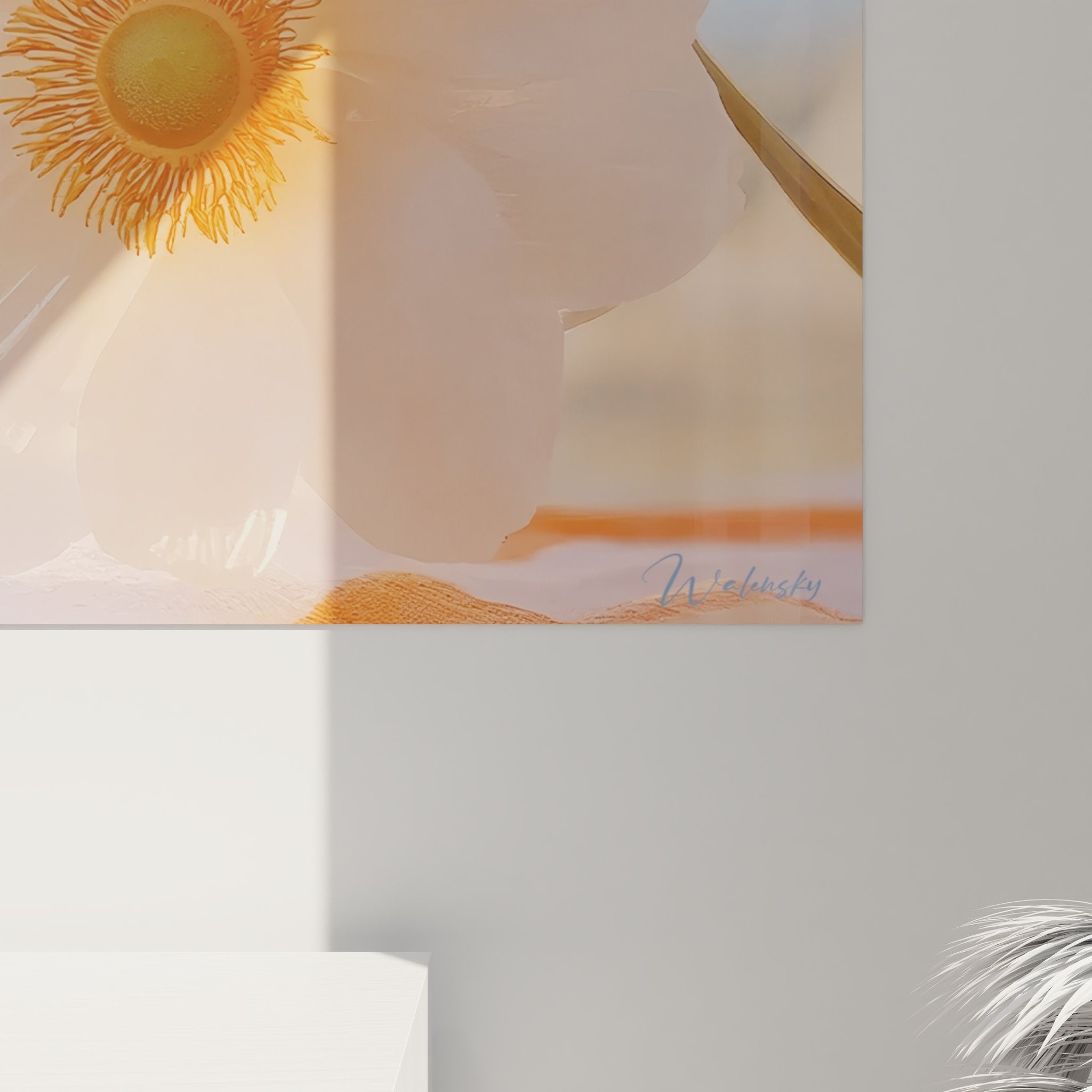 Vue ensemble tableau mural anémone rose décoration florale moderne salon contemporain ambiance lumineuse