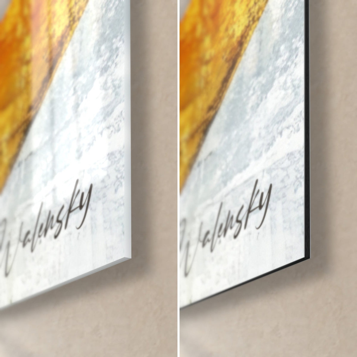 Schilderij abstracte betonnen boog, rechtsonder: glanzend glas links, mat zwart Dibond rechts, dunne rand