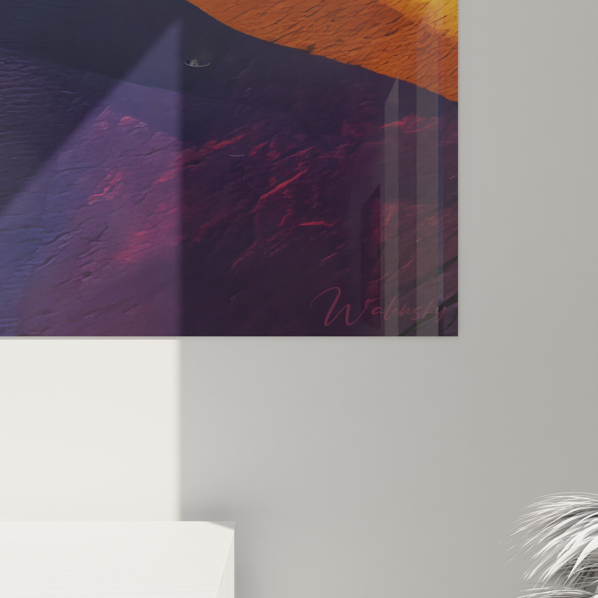 Vue d'ensemble tableau mural architecture contemporaine avec volumes géométriques et palette chromatique équilibrée