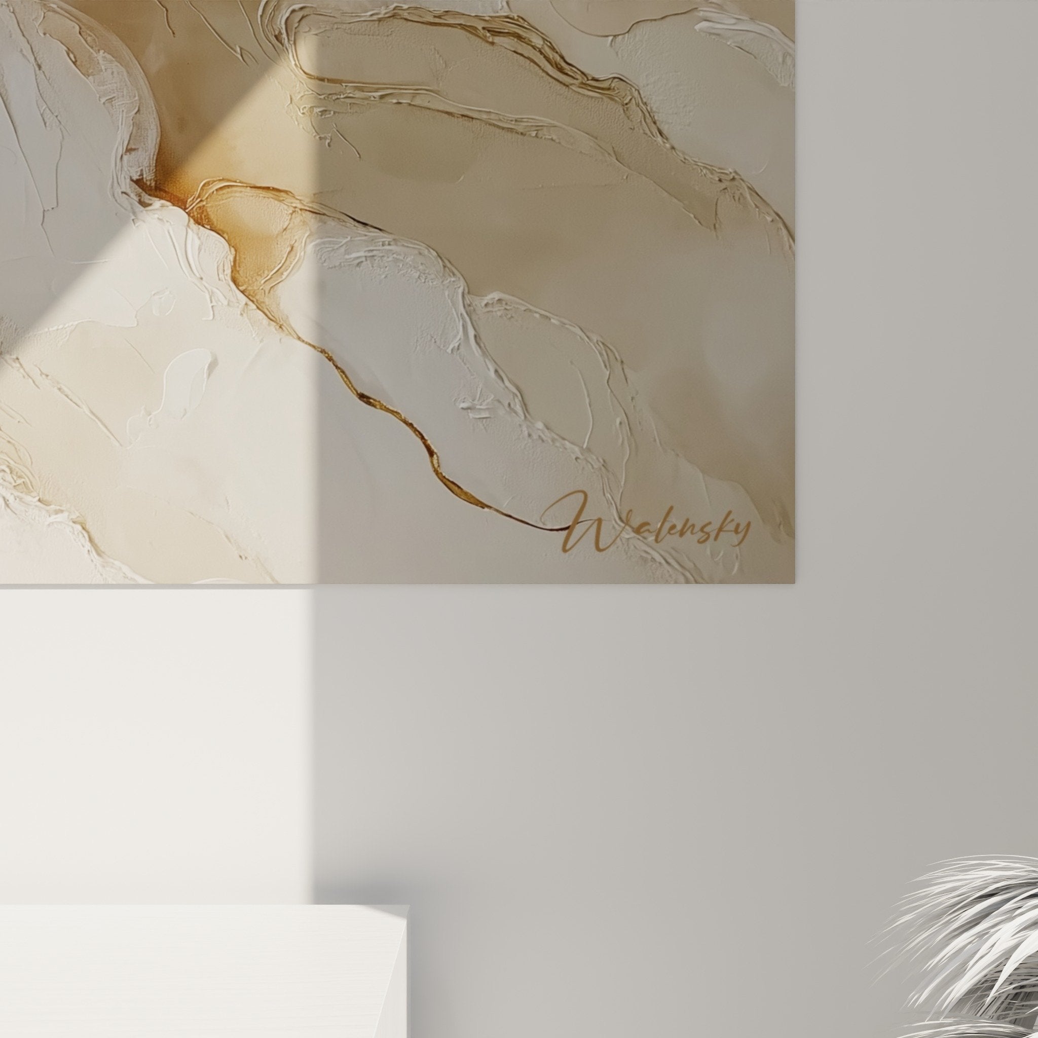 Vue d'ensemble tableau mural abstrait nuances beiges - Collection feng shui centre terre