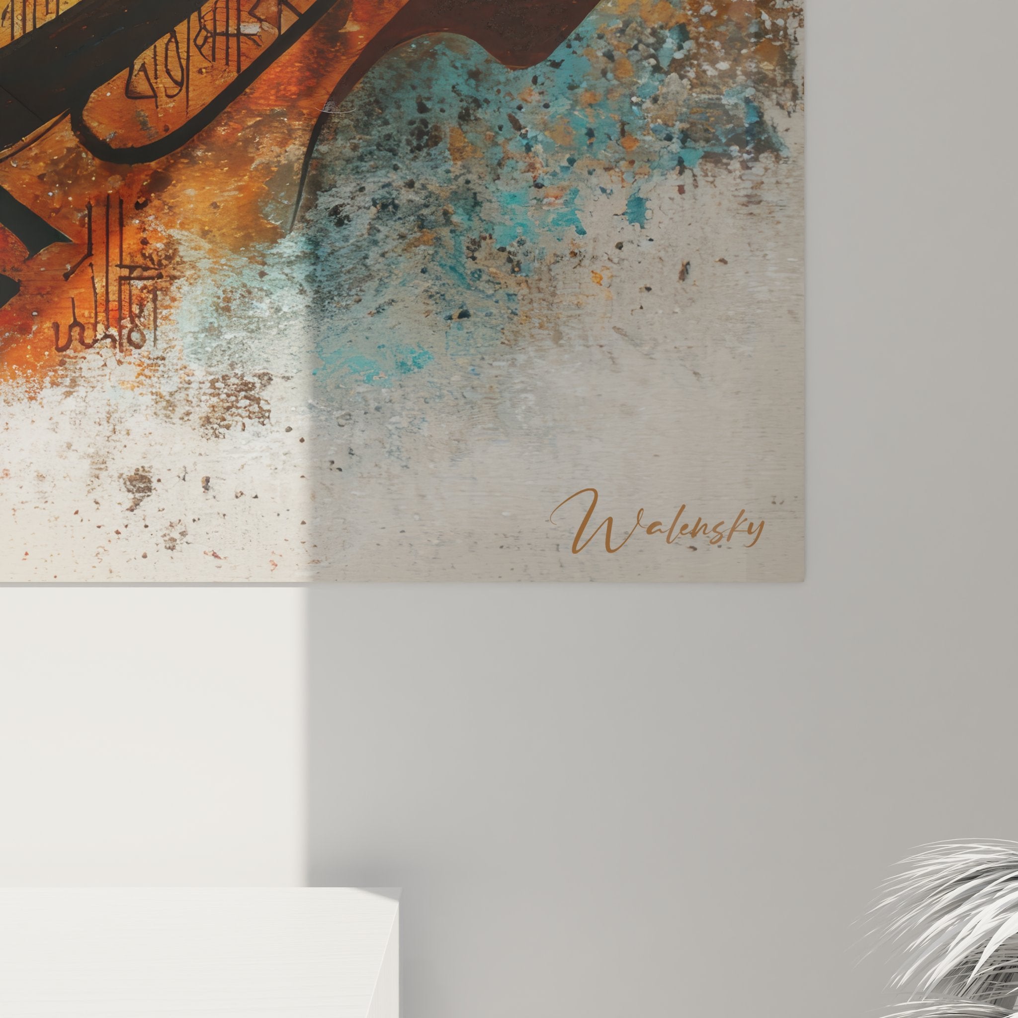 Vue ensemble tableau mural calligraphie orientale moderne decoration murale abstraite