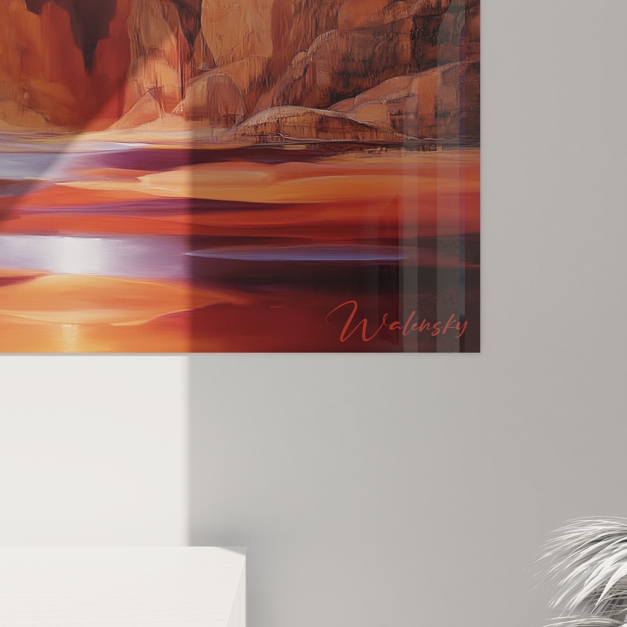 Vue ensemble tableau mural canyon mystique, décoration paysage désert tempête céleste sur mur blanc