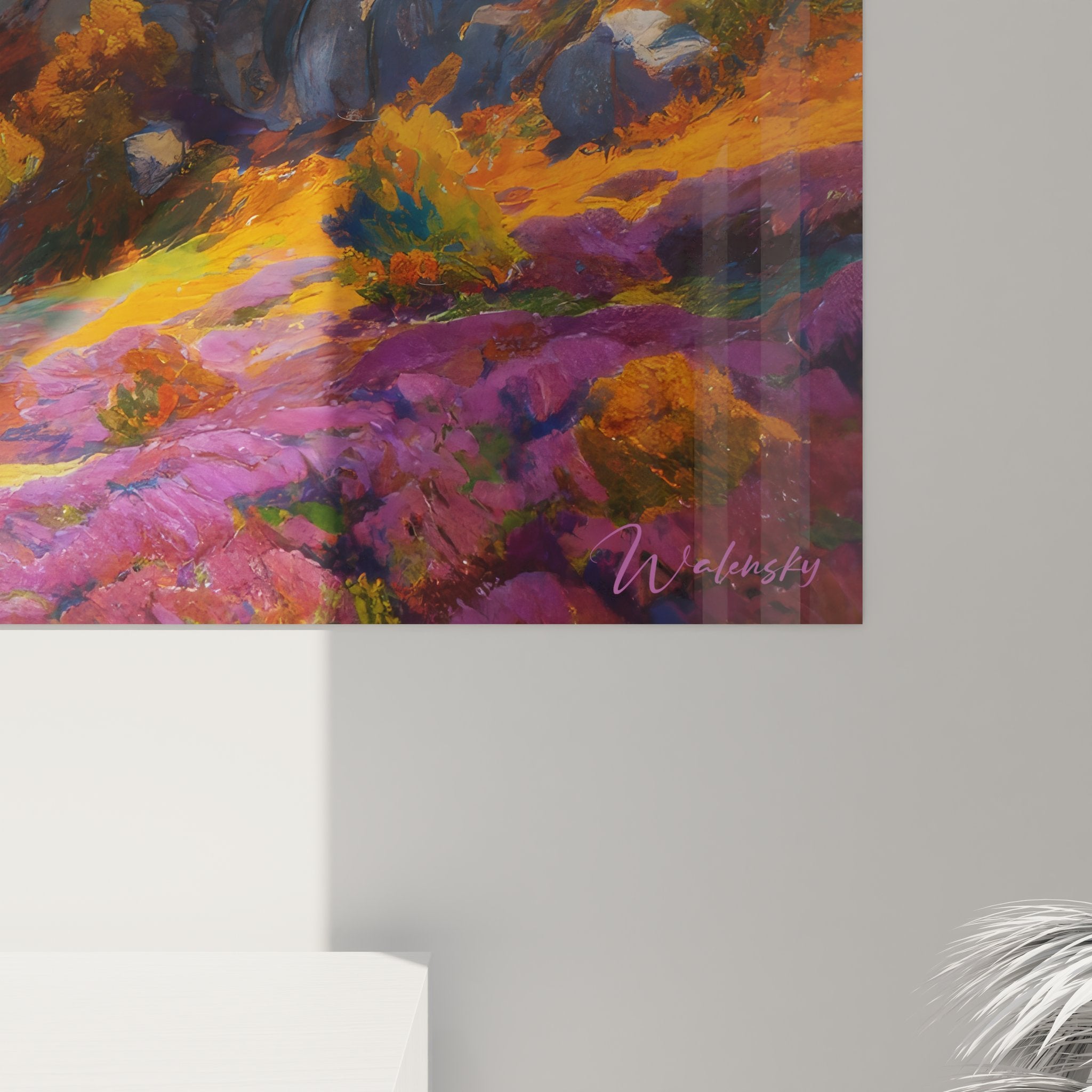 Gesamtansicht des farbenfrohen Canyon-Wandbildes mit Berg in modernem Interieur zur Inspirationen für Landschaftsdekoration