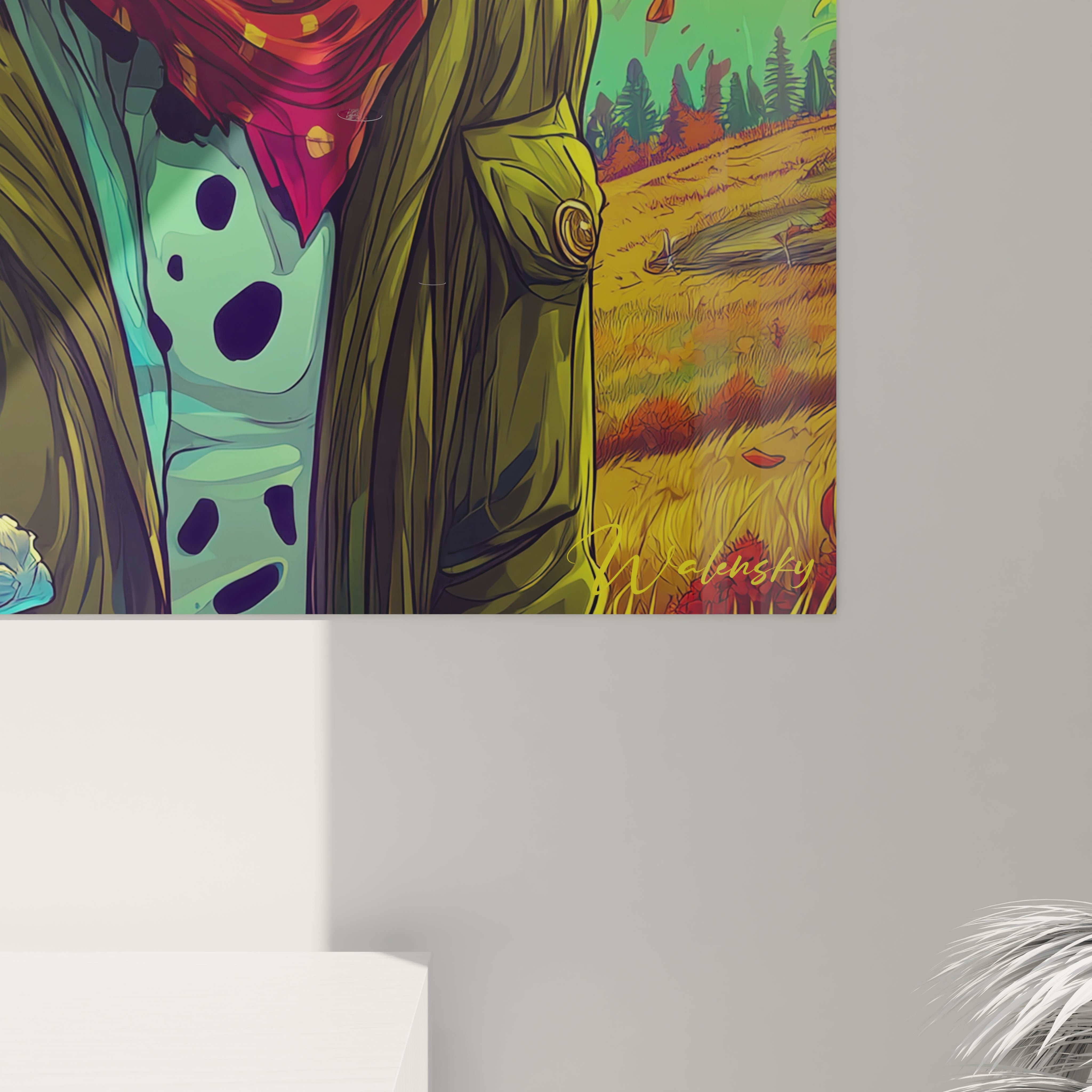 Vue ensemble tableau mural chien humanisé fantastique décoration intérieure moderne