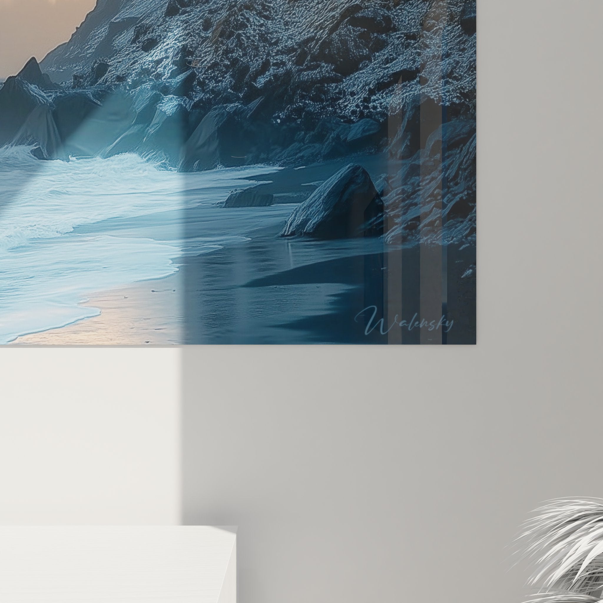 Vue ensemble tableau mural côte sauvage tempête dans intérieur moderne style maritime