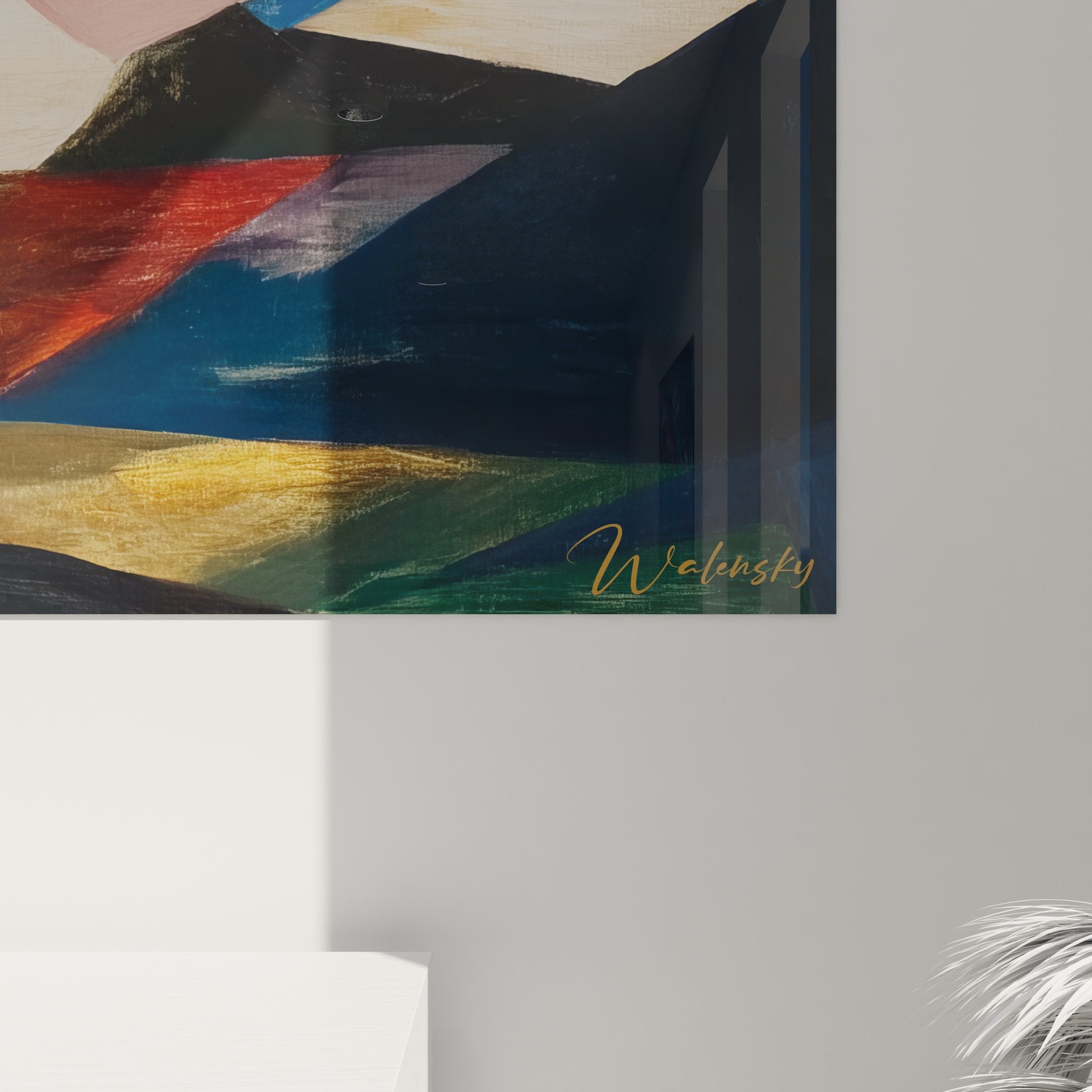 Vue ensemble tableau mural dessin abstrait géométrique décoration moderne colorée