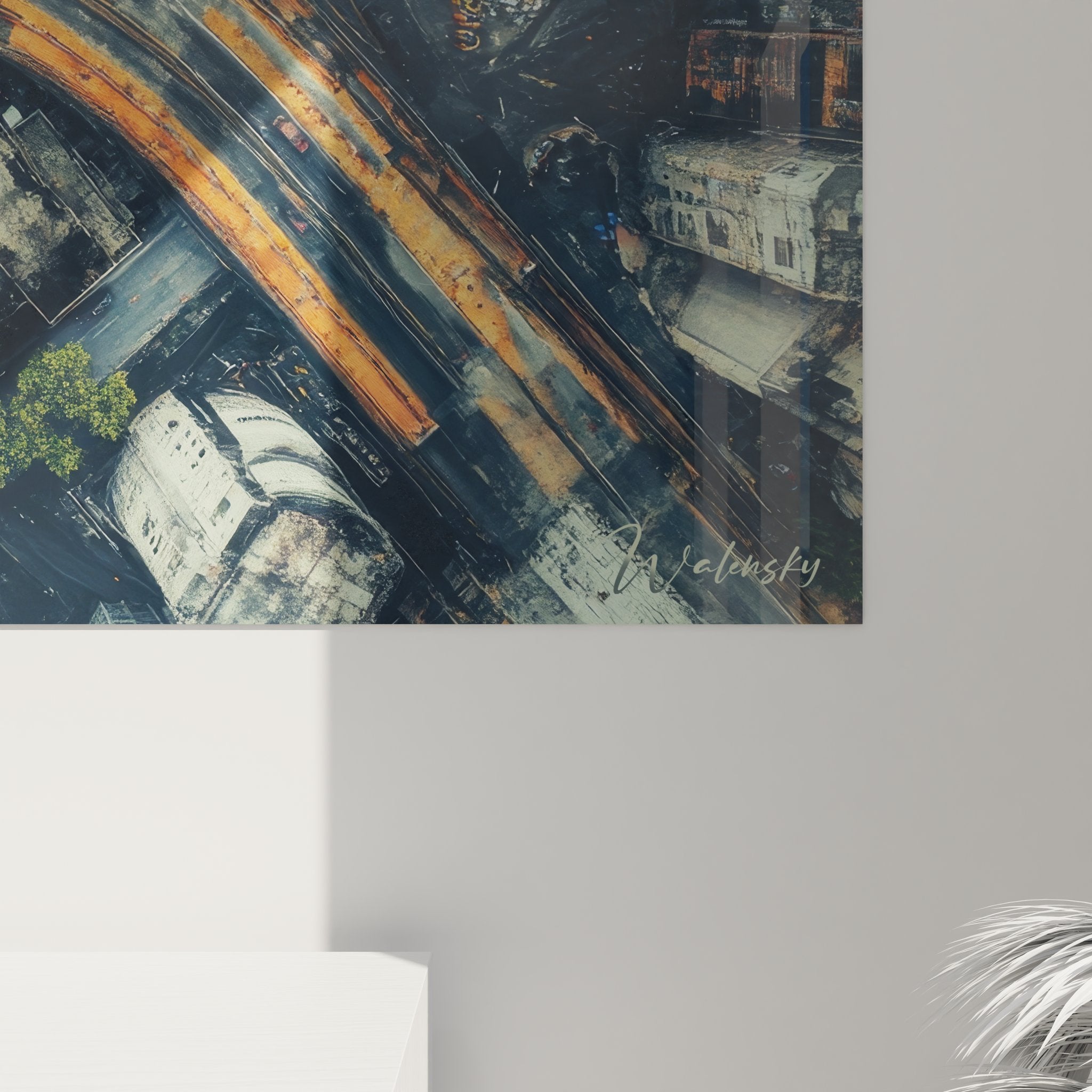 Vue ensemble tableau mural échangeur autoroutier décoration architecture urbaine contemporaine