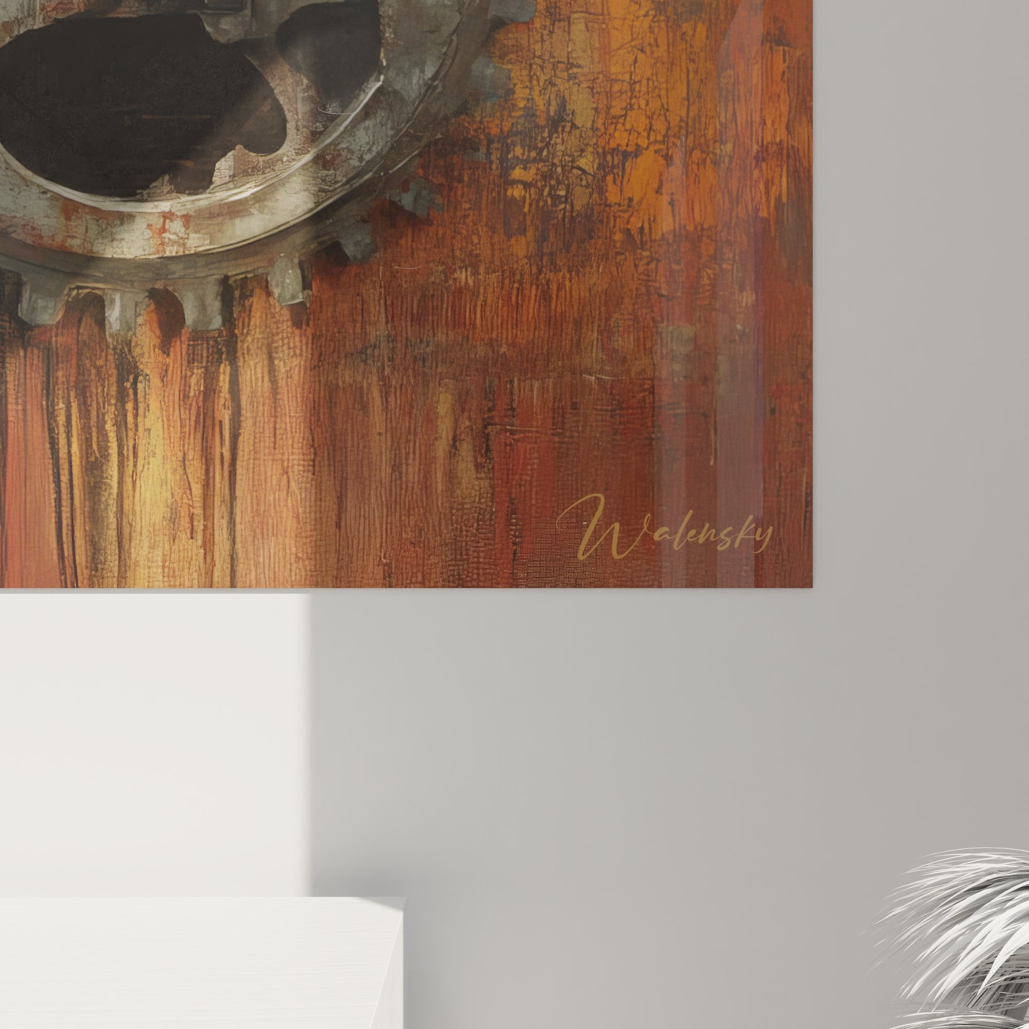 Vue ensemble tableau mural engrenages industriels décoration style mécanique vintage complet