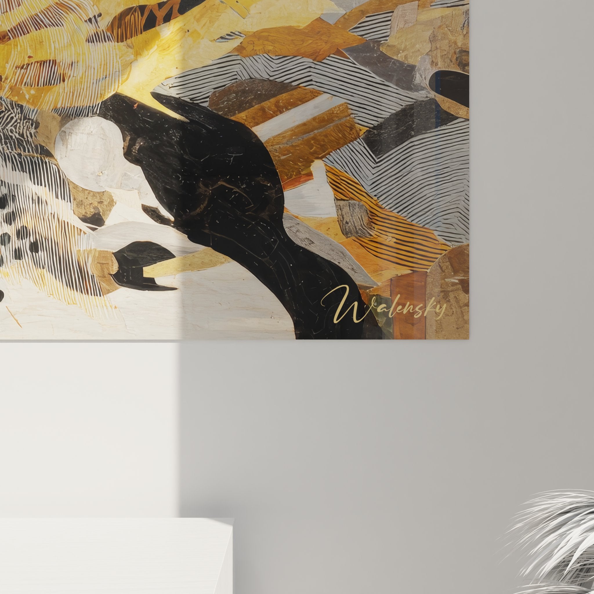 Vue ensemble tableau mural explosion abstraite décoration intérieure moderne sophistiquée