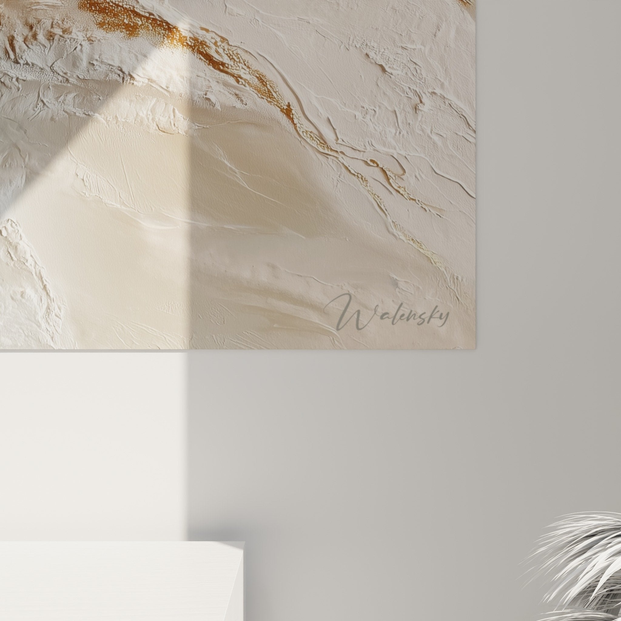 Abstract beige and gold wall art feng shui earth center interior decoration zen
