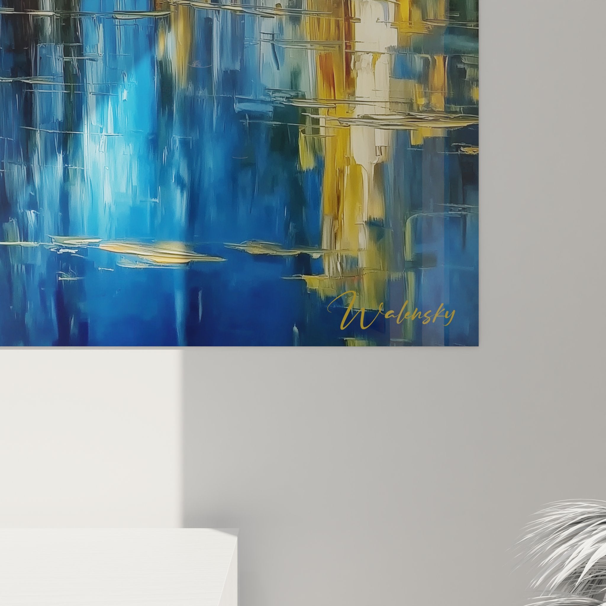 Vue ensemble tableau mural paysage forêt automne avec sentier, rivière et maison campagne