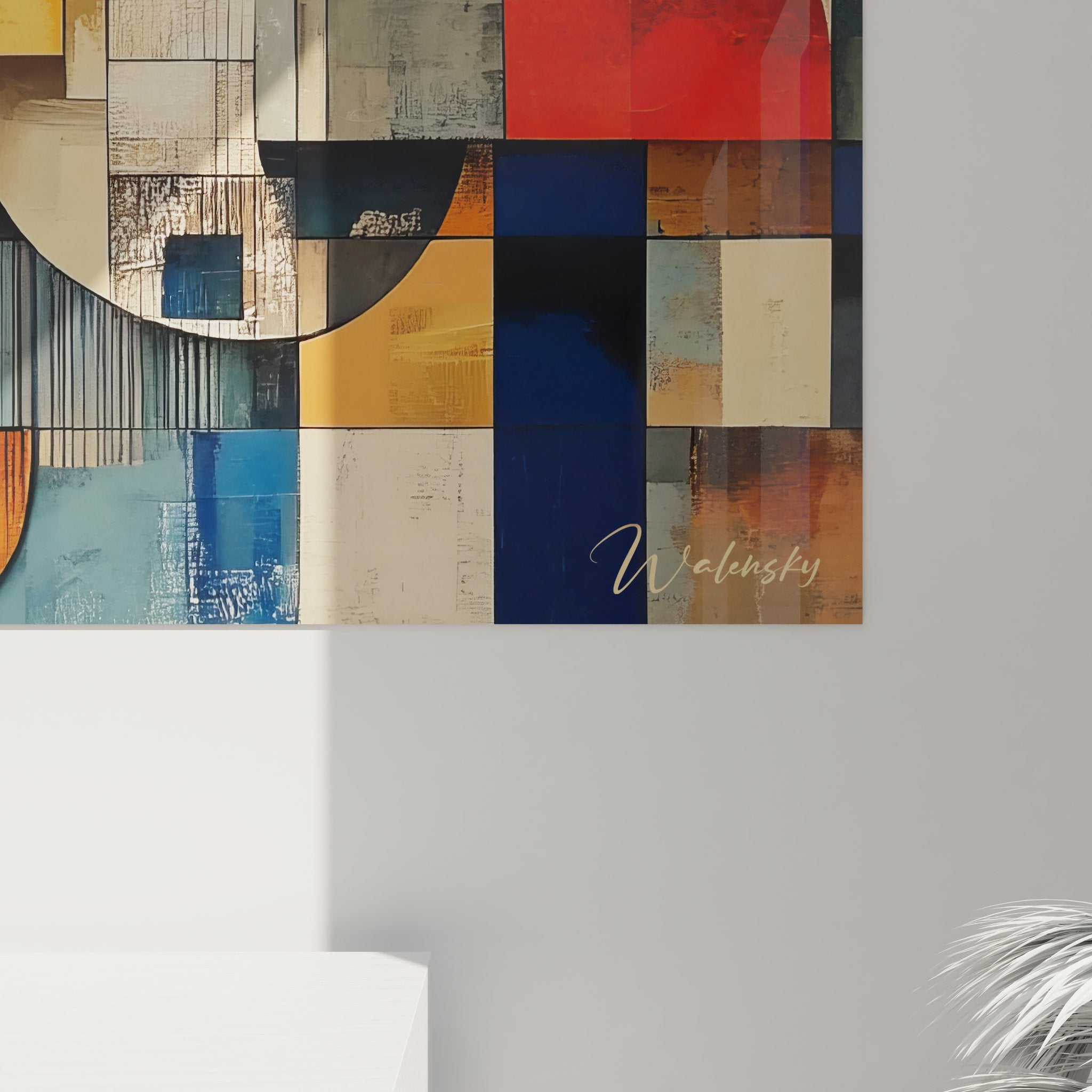 vue ensemble tableau mural géométrique abstrait composition formes circulaires rectangulaires