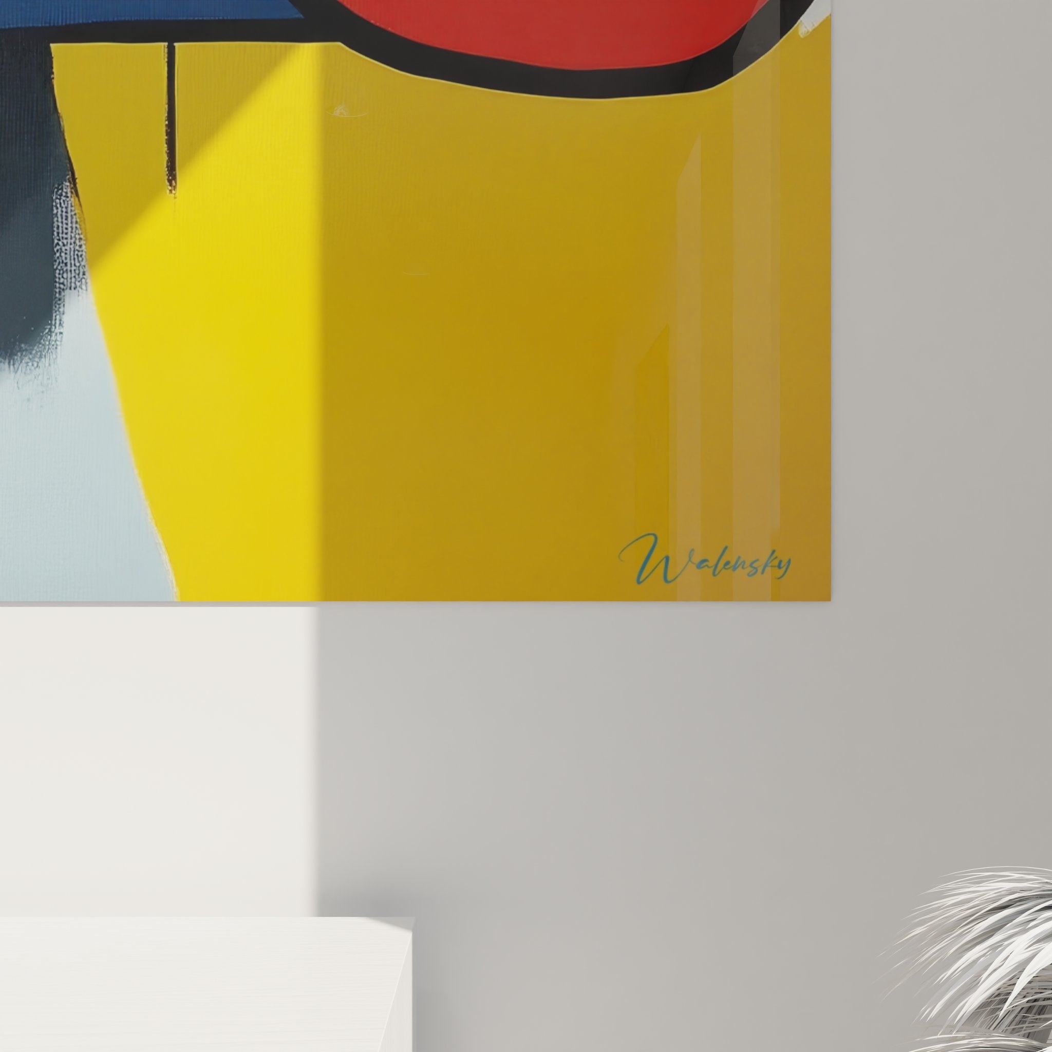 Vue d'ensemble tableau mural géométrique abstrait formes colorées décoration intérieure design