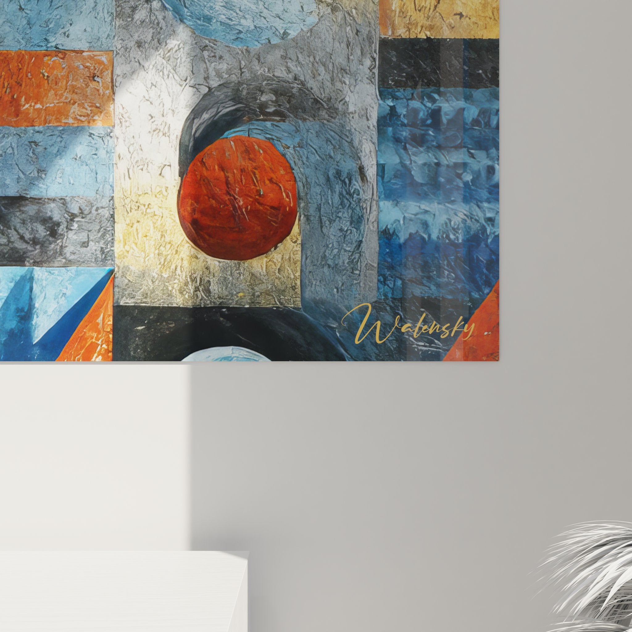 Vue ensemble tableau mural géométrique africain dans intérieur design moderne