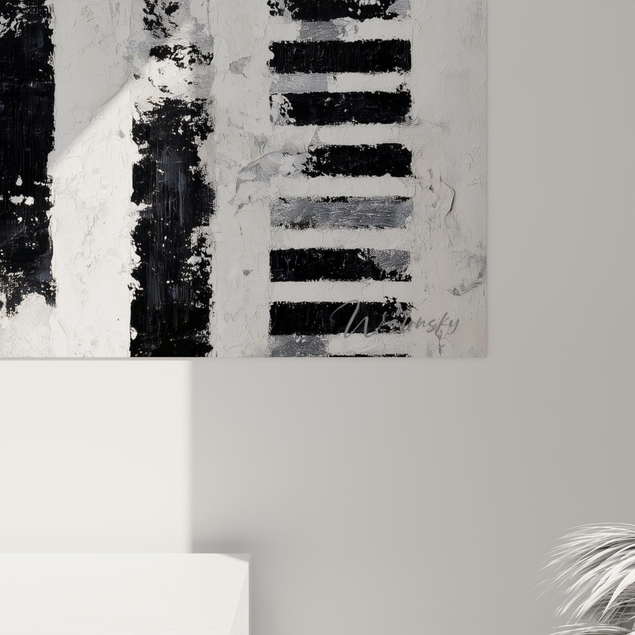 Abstract wall art overview geometric composition vertical stripes modern interior decoration