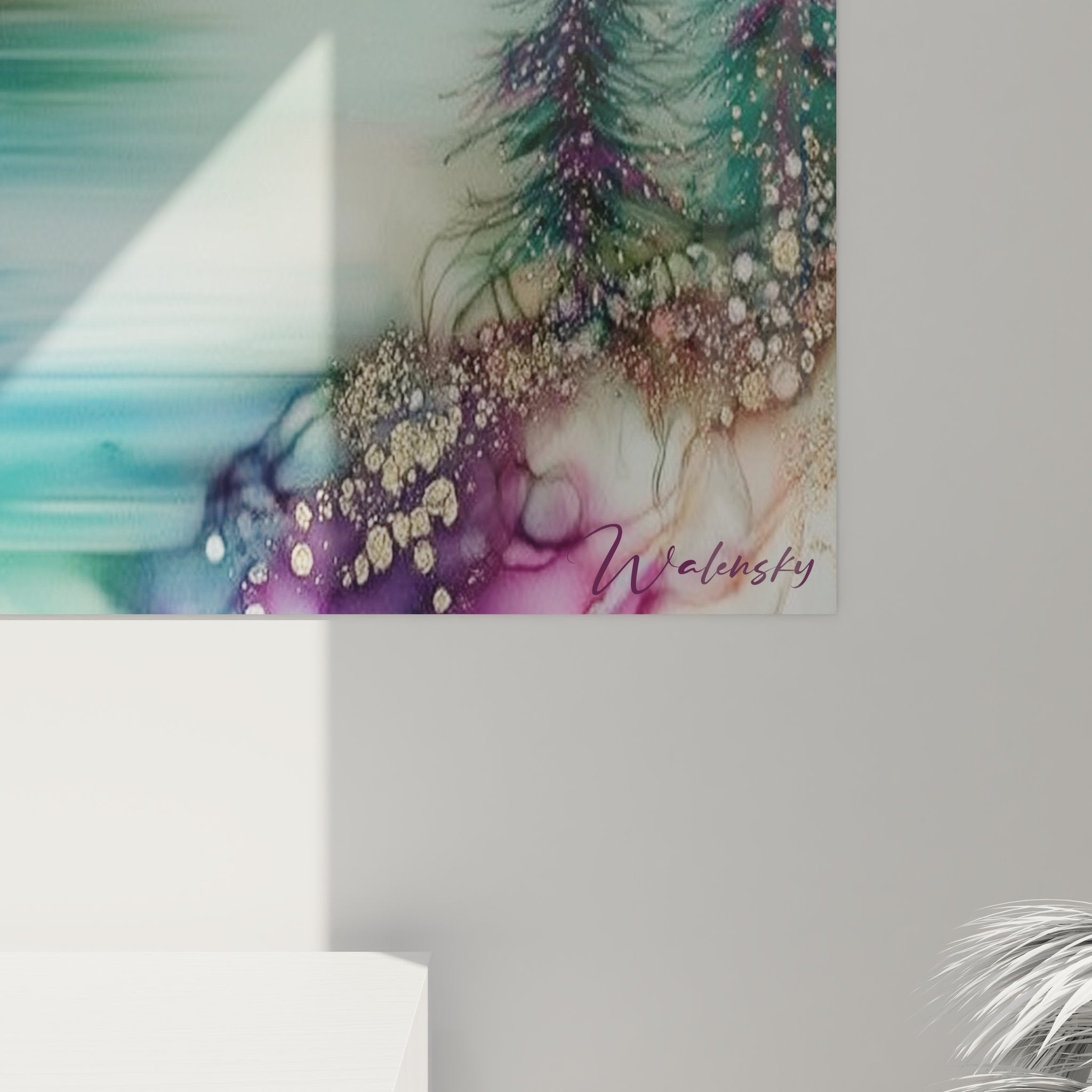 Vue ensemble tableau mural lac montagne - œuvre art nature aquarelle pour décoration intérieure