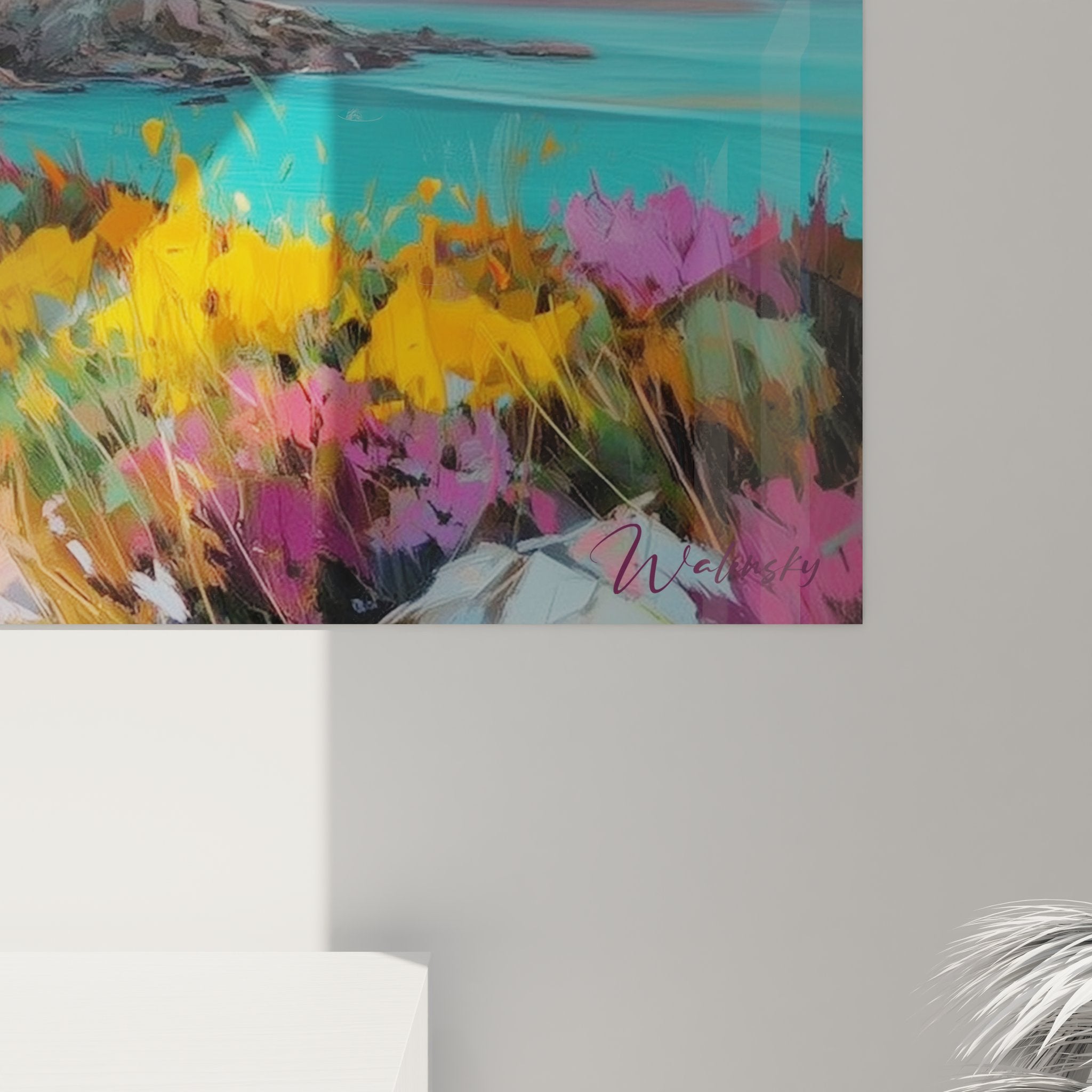 Vue ensemble tableau mural mer coucher soleil psychédélique décoration murale moderne