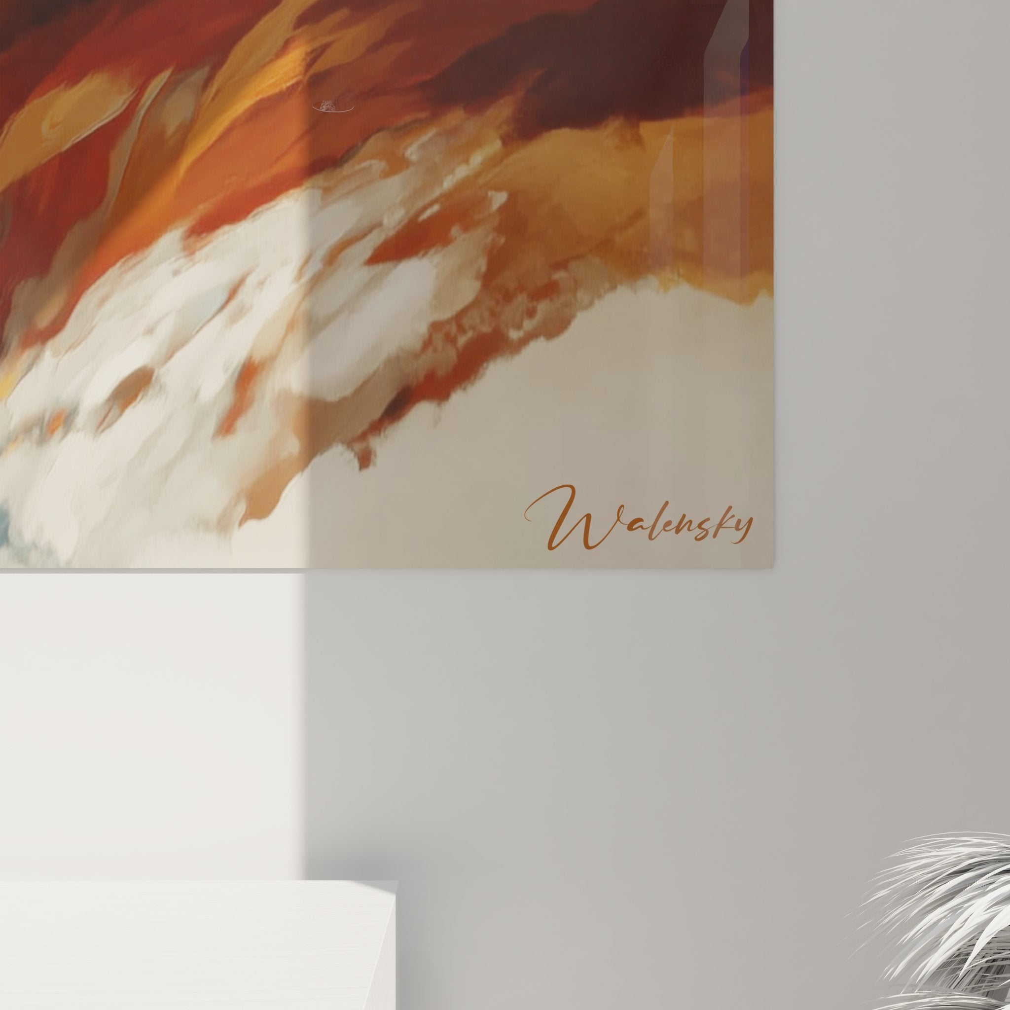 Vue ensemble tableau mural montagne, œuvre décorative mont enneigé style artistique moderne