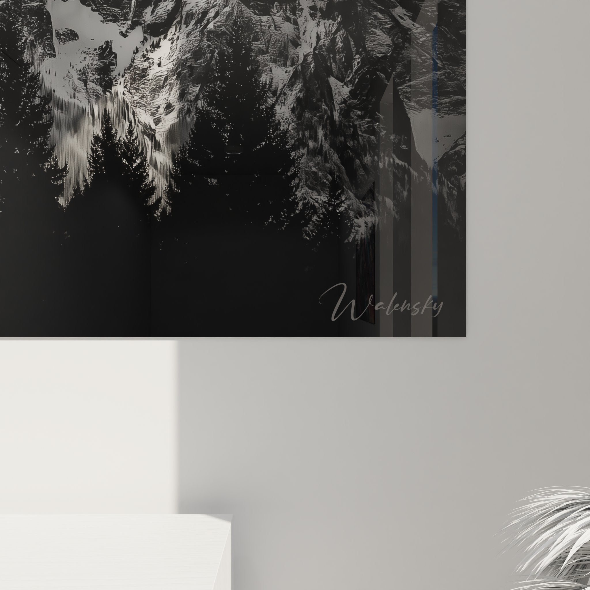 Vue ensemble tableau mural montagne rocheuse enneigée décoration intérieure moderne