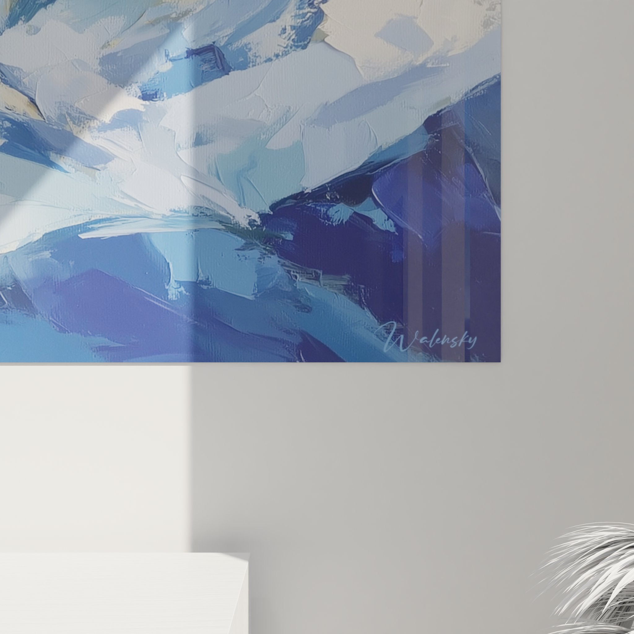 Vue ensemble tableau mural montagne, œuvre art paysage alpin, décoration intérieur contemporain