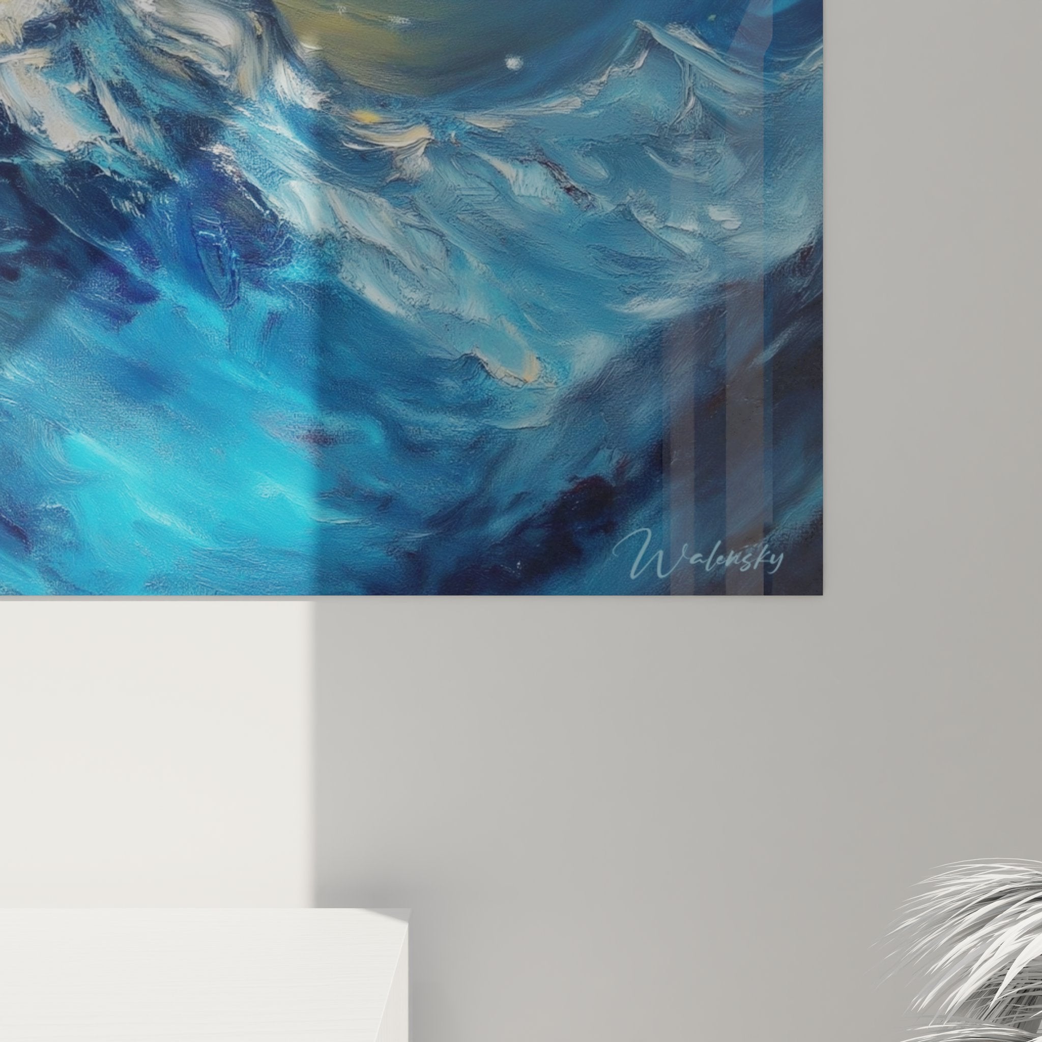 Vue ensemble tableau mural montagne dans intérieur moderne décoration nature alpine ciel étoilé