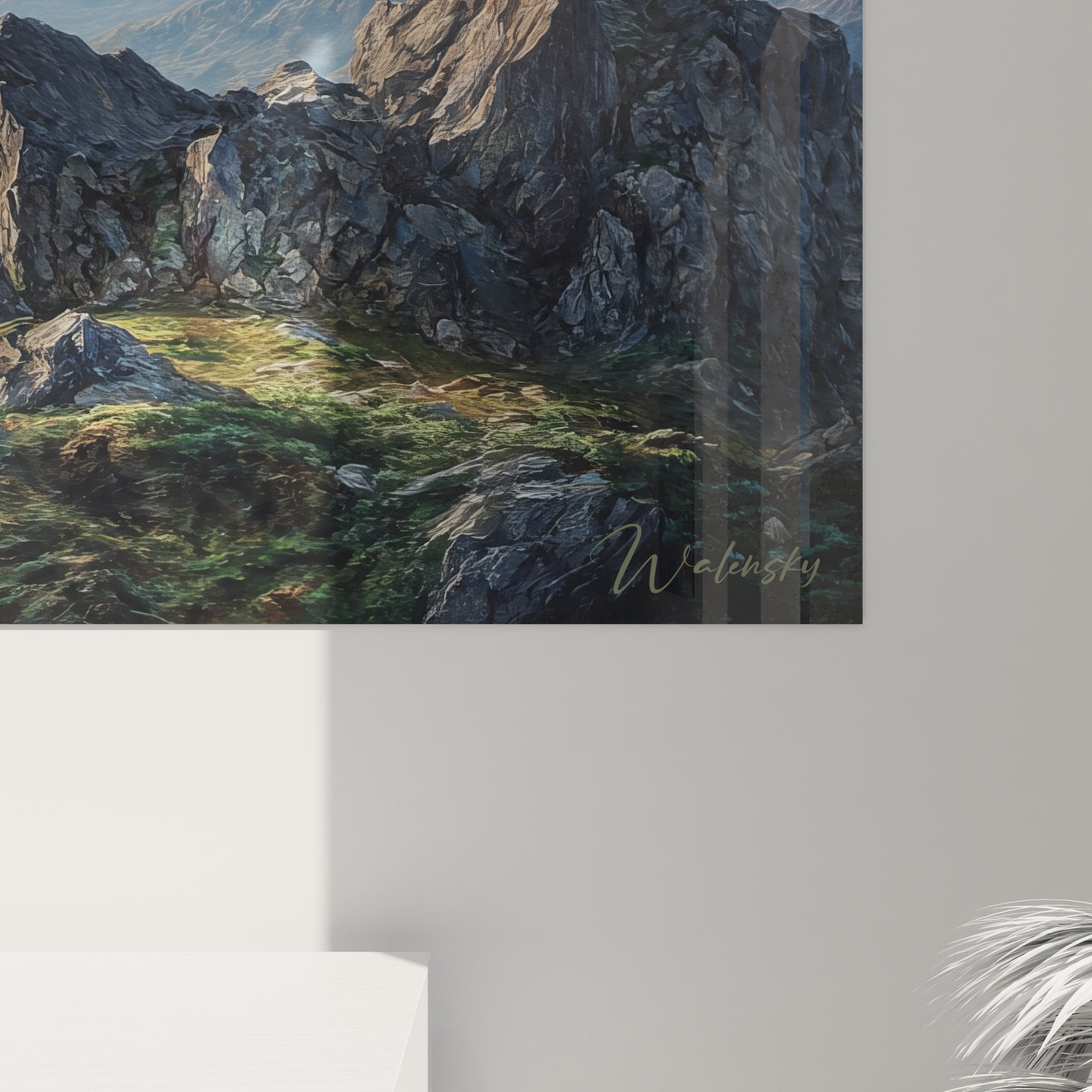 Vue ensemble tableau mural montagne dans intérieur moderne élégant