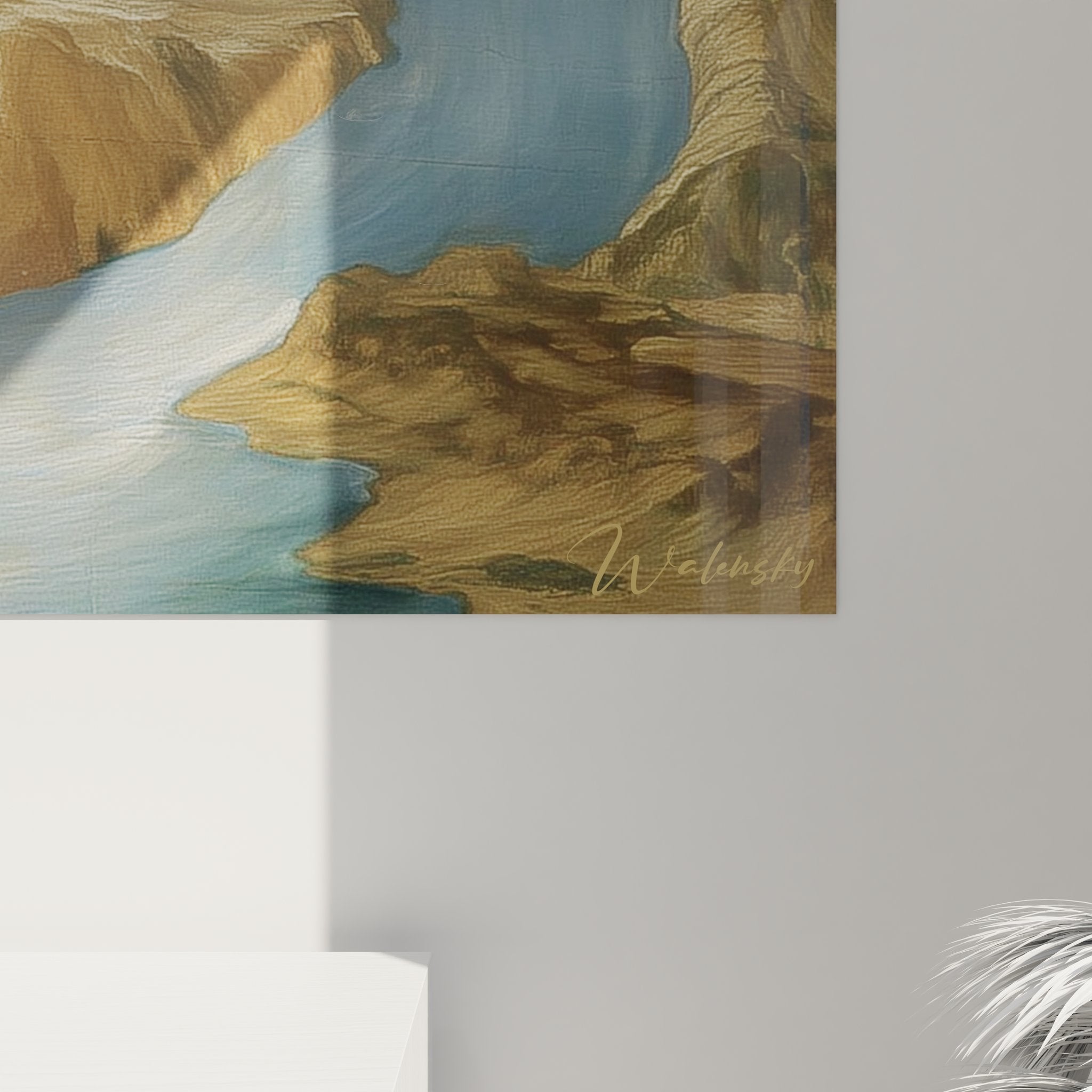 Vue ensemble tableau mural vallée glaciaire, art décoratif montagne pour intérieur contemporain