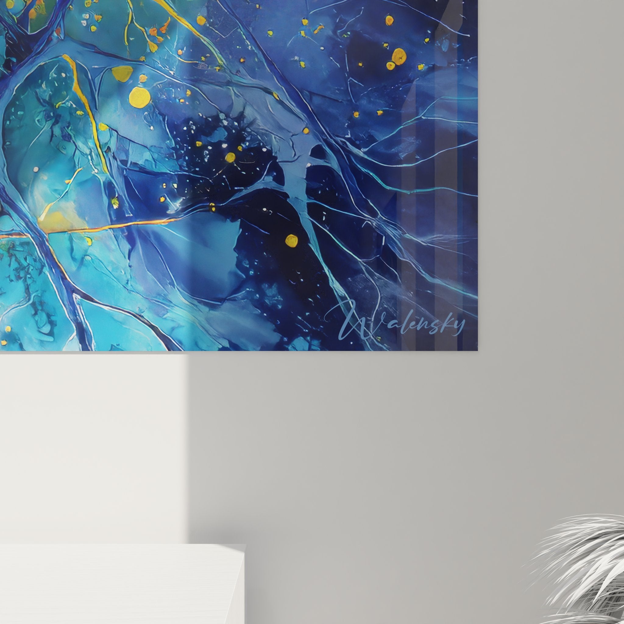 Vue ensemble tableau mural neuronal abstrait décorant intérieur moderne avec art scientifique