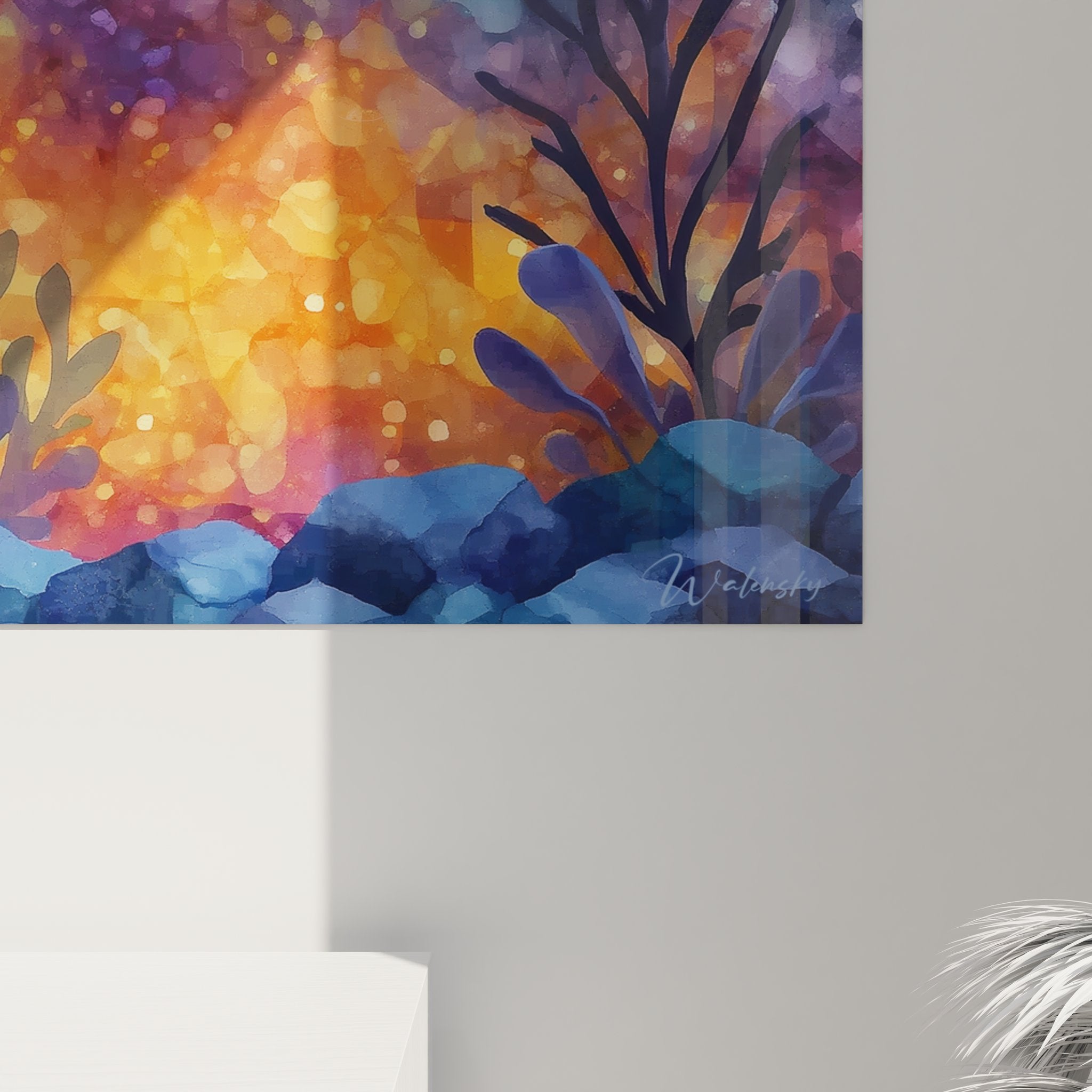 Vue ensemble tableau mural océan abstrait décoration moderne aquatique