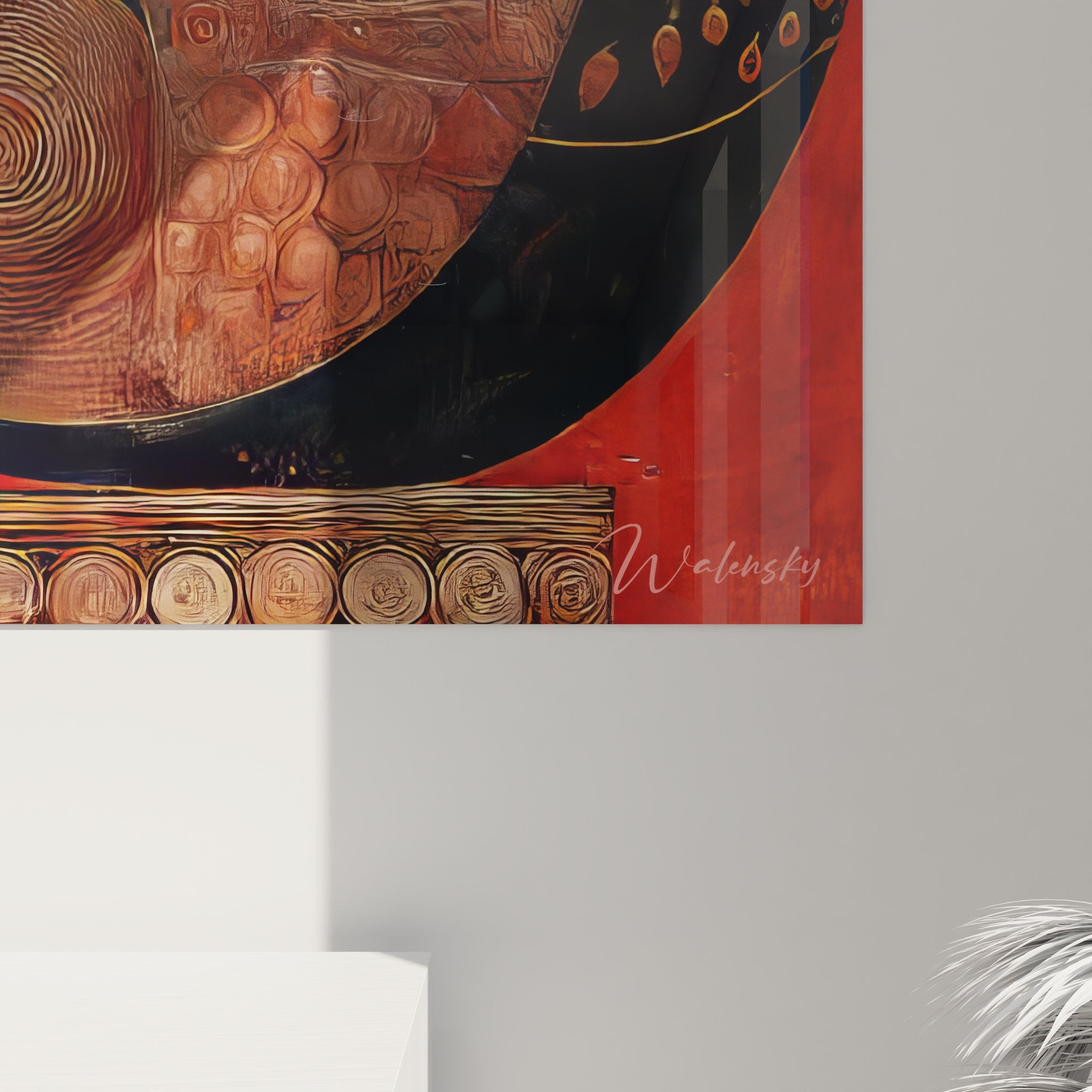 Vue ensemble tableau oiseaux africains, composition décorative rouge et noir, art mural ethnique