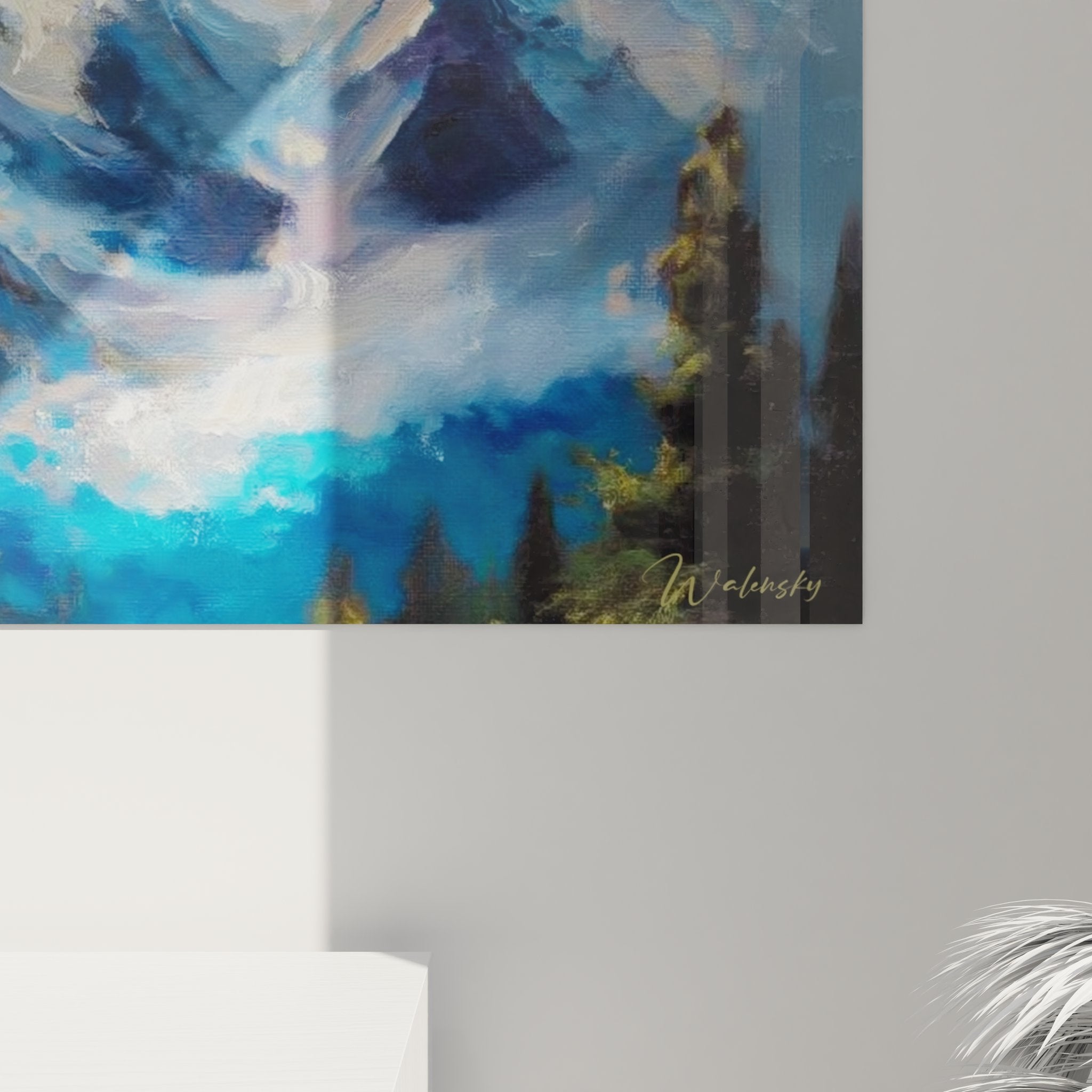 Vue ensemble tableau mural montagne enneigée - art décoratif paysage alpin moderne