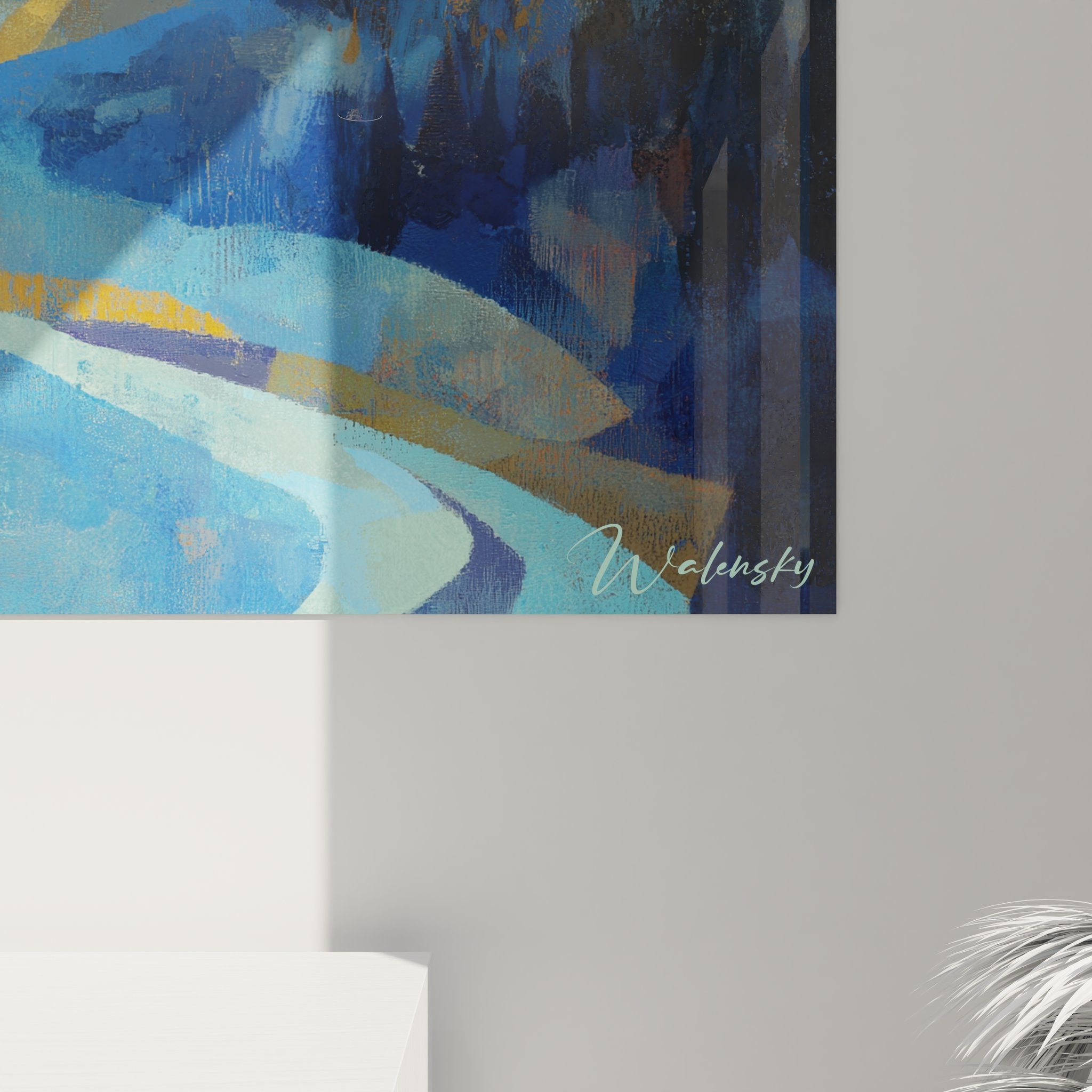 Vue ensemble tableau mural paysage alpin stylisé art contemporain montagne décoration moderne