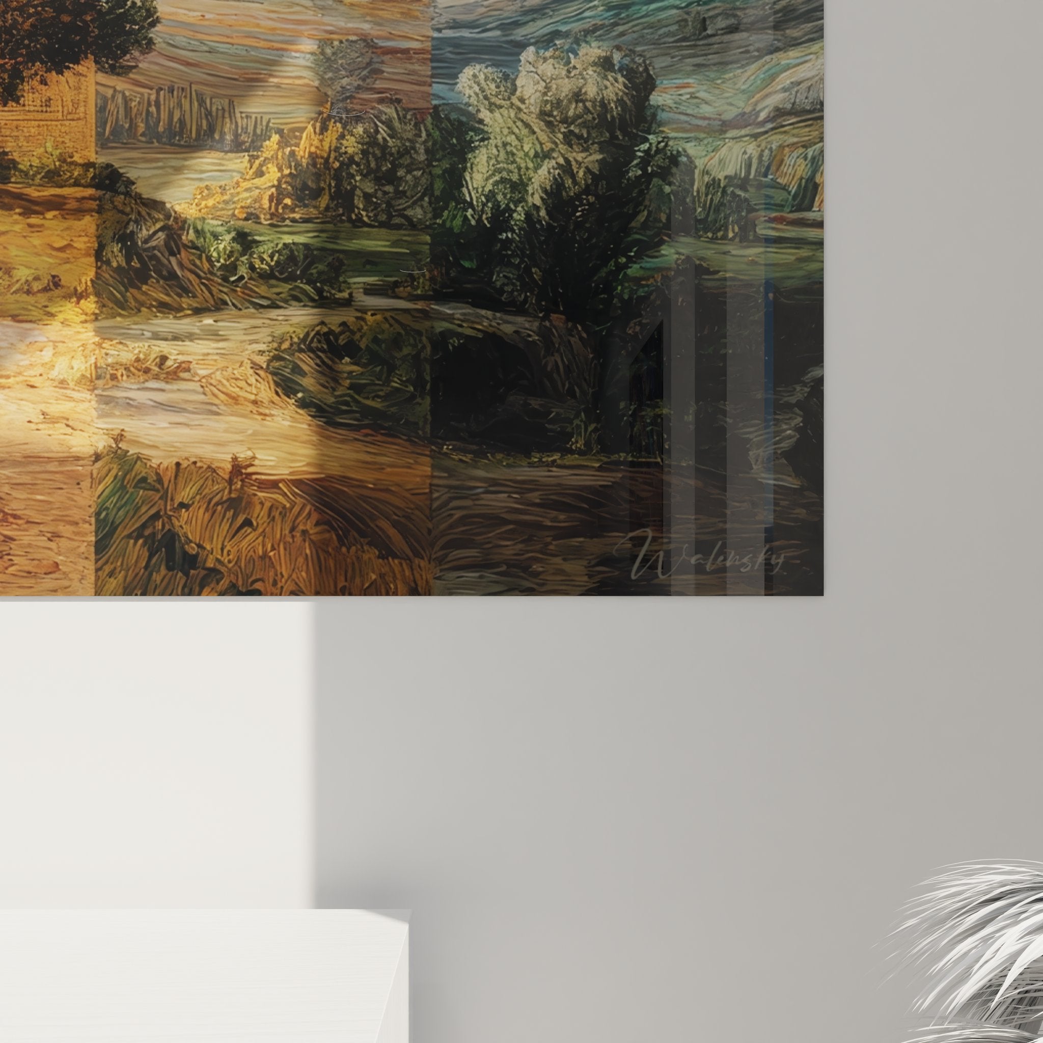 Vue ensemble tableau mural paysage composite automnal décoration intérieure moderne