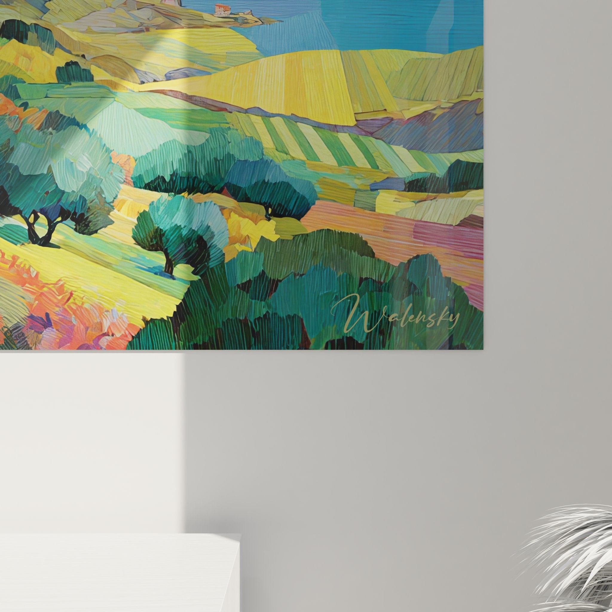 Vue ensemble tableau mural méditerranéen, art décoratif paysage bord de mer complet