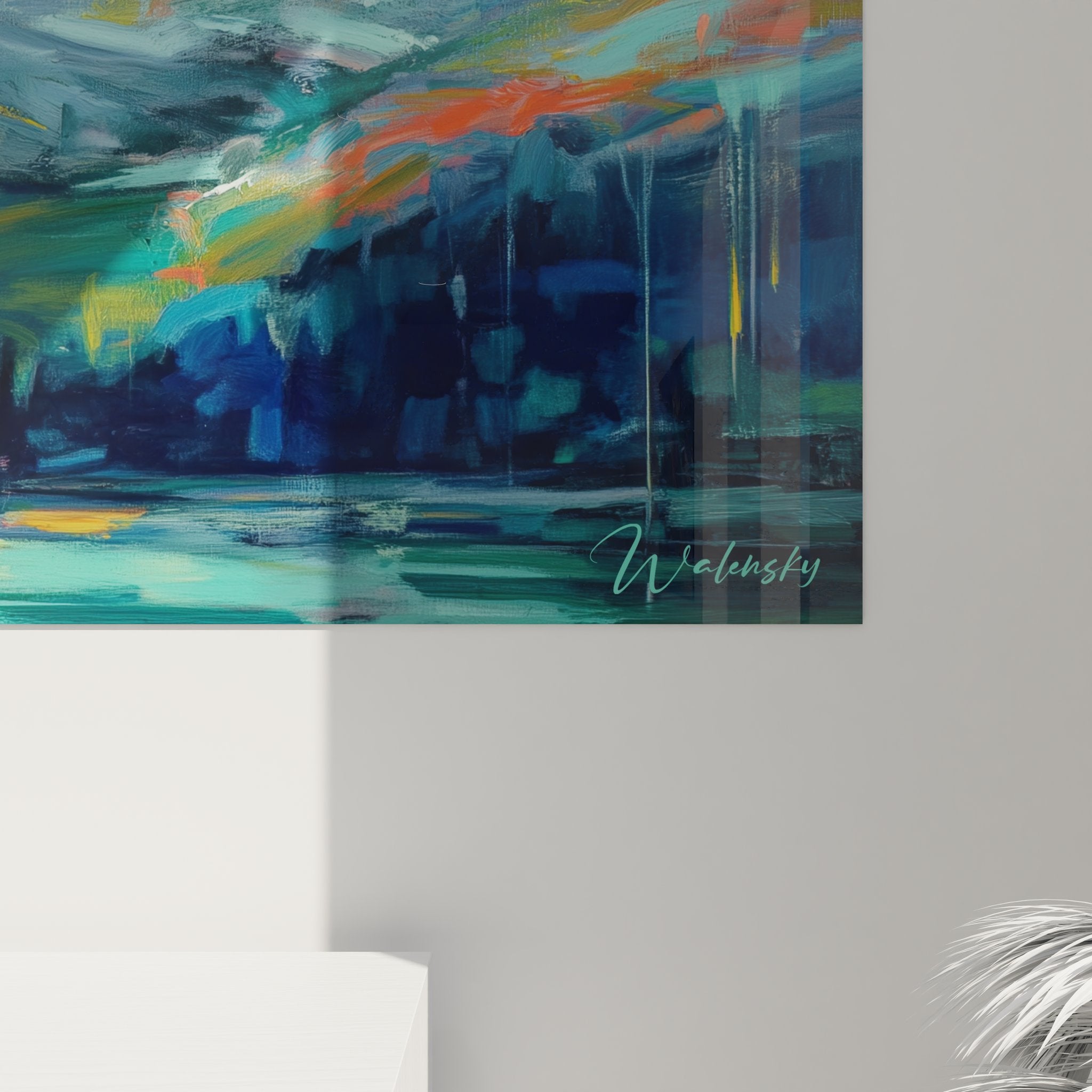 Vue ensemble tableau mural paysage montagne - composition complète lac alpin et chaîne sommets enneigés