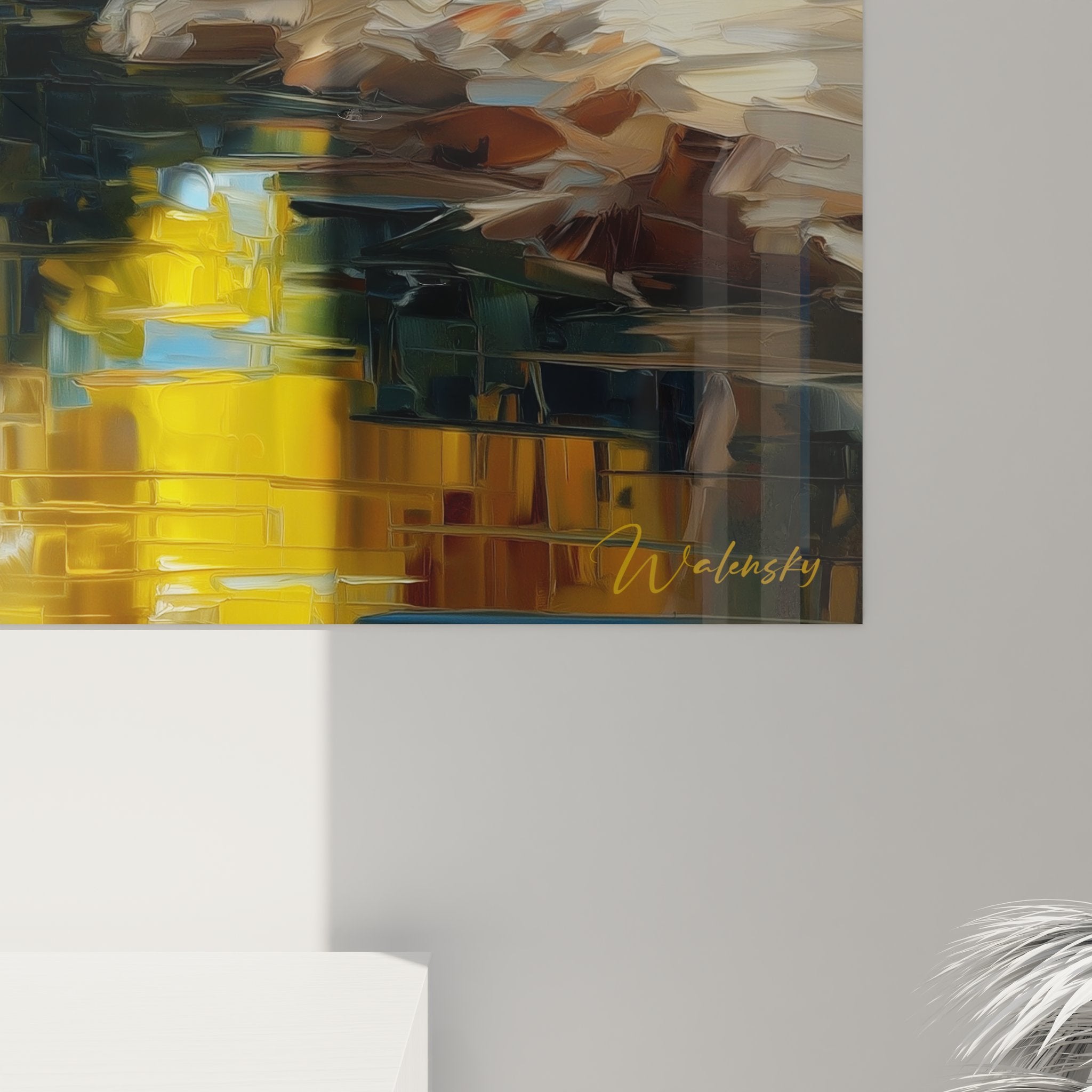 Vue ensemble tableau mural rivière automnale forêt avec perspective complète composition nature