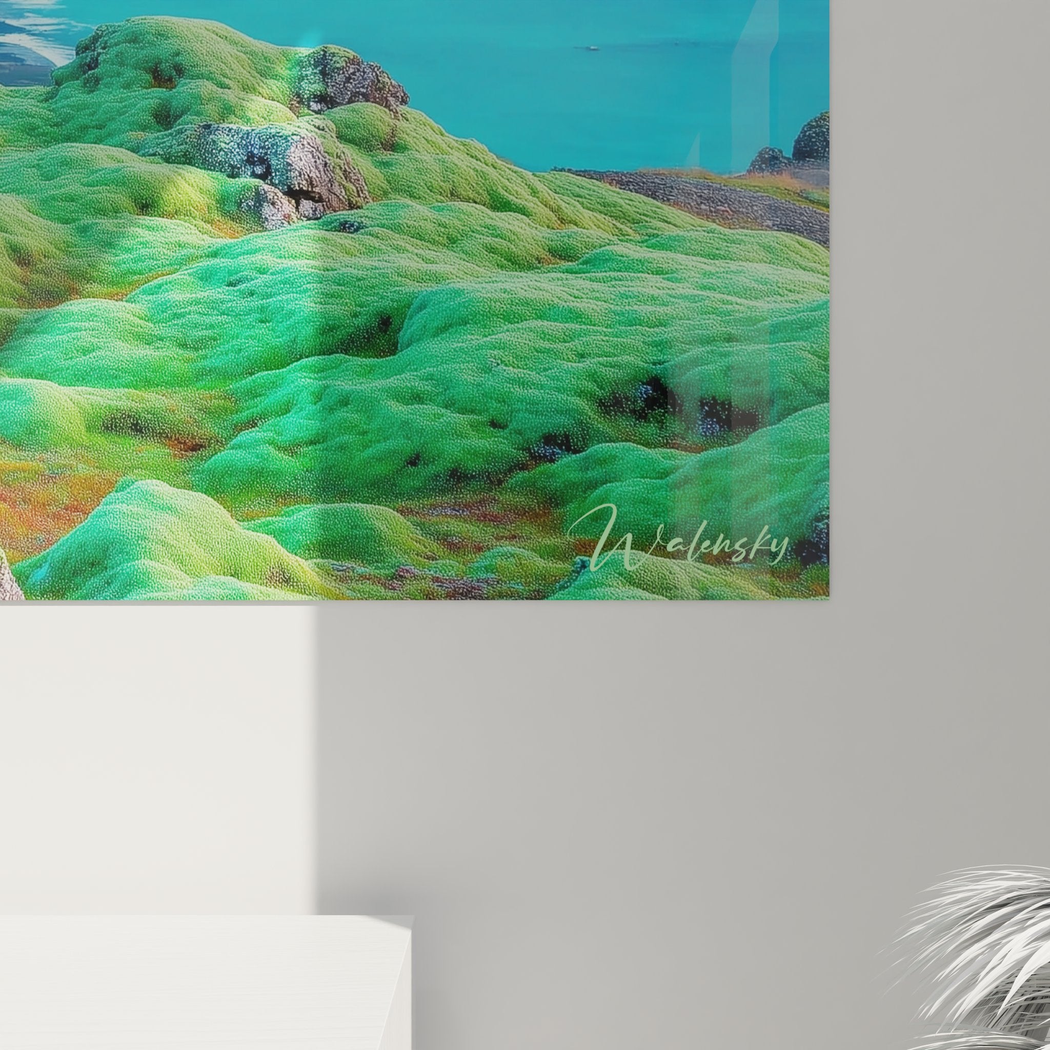 Vue ensemble tableau mural volcanique islandais décoration intérieure paysage nordique émeraude