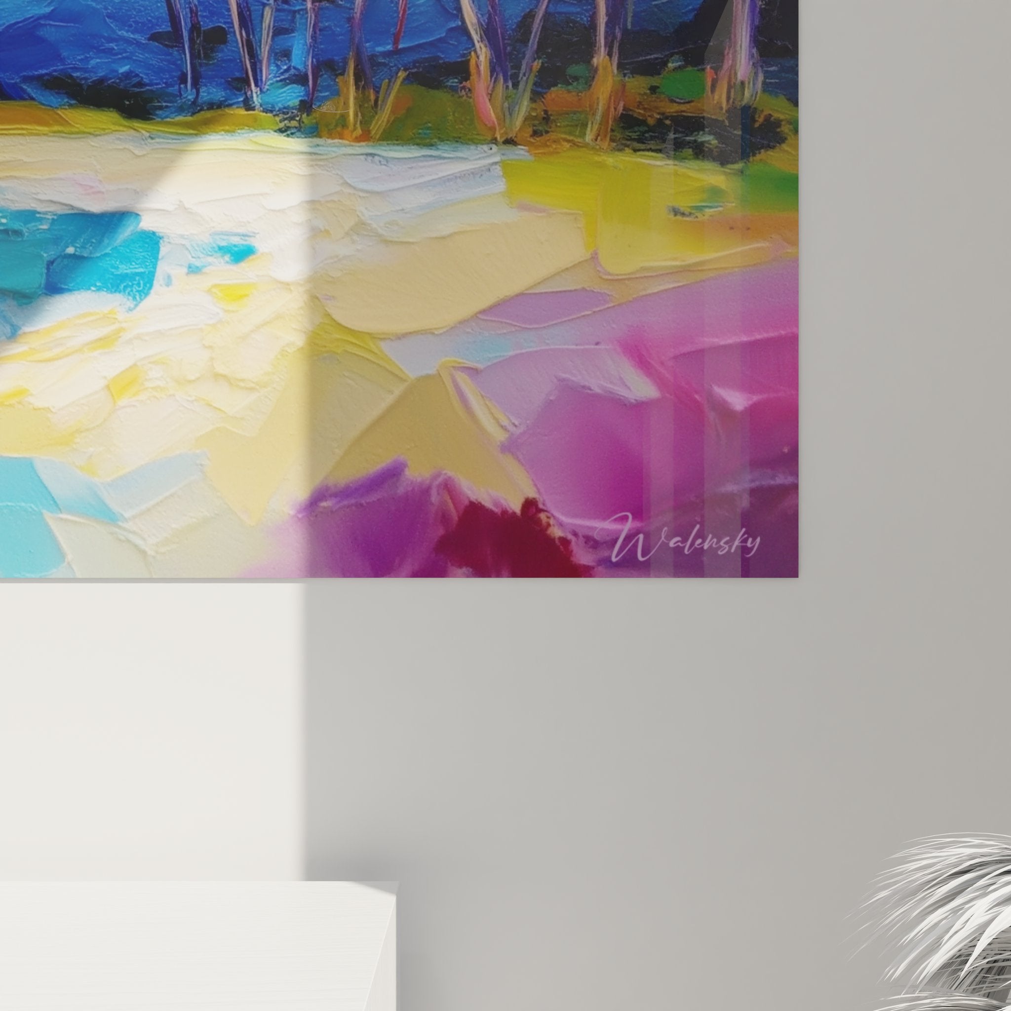 Vue ensemble tableau mural plage tropicale palmiers, art décoratif paysage marin