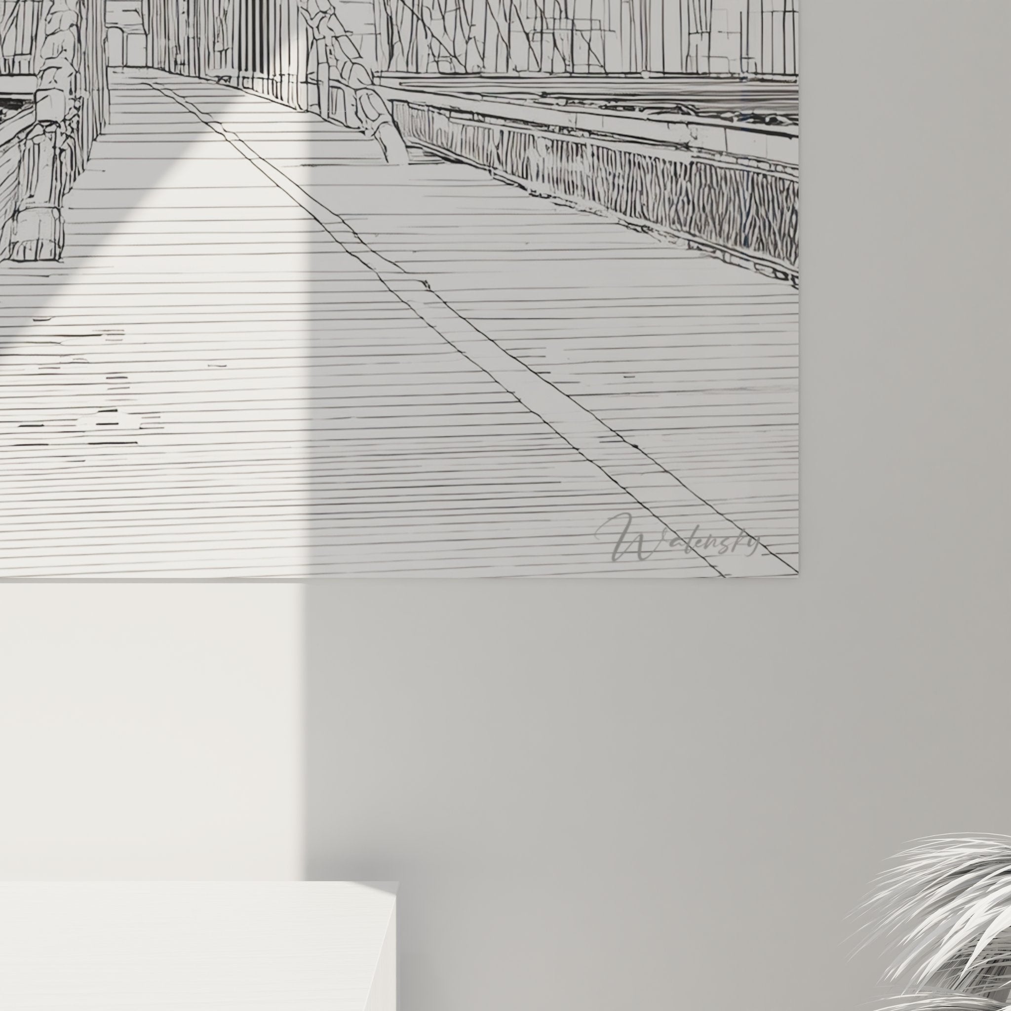 Vue d'ensemble tableau mural pont de Brooklyn, décoration murale New York style architectural