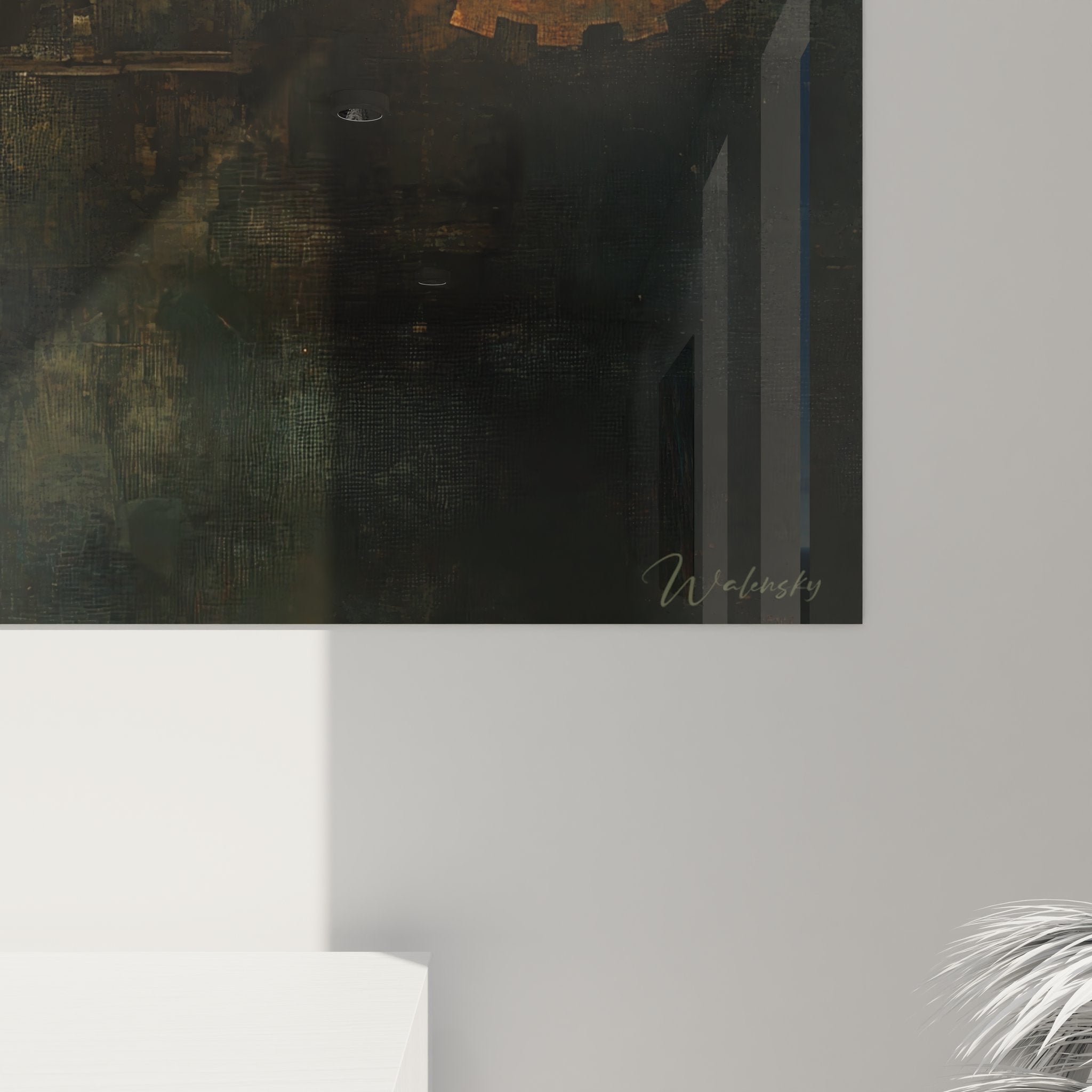 Vue ensemble tableau mural profil mécanique décoration industrielle style steampunk