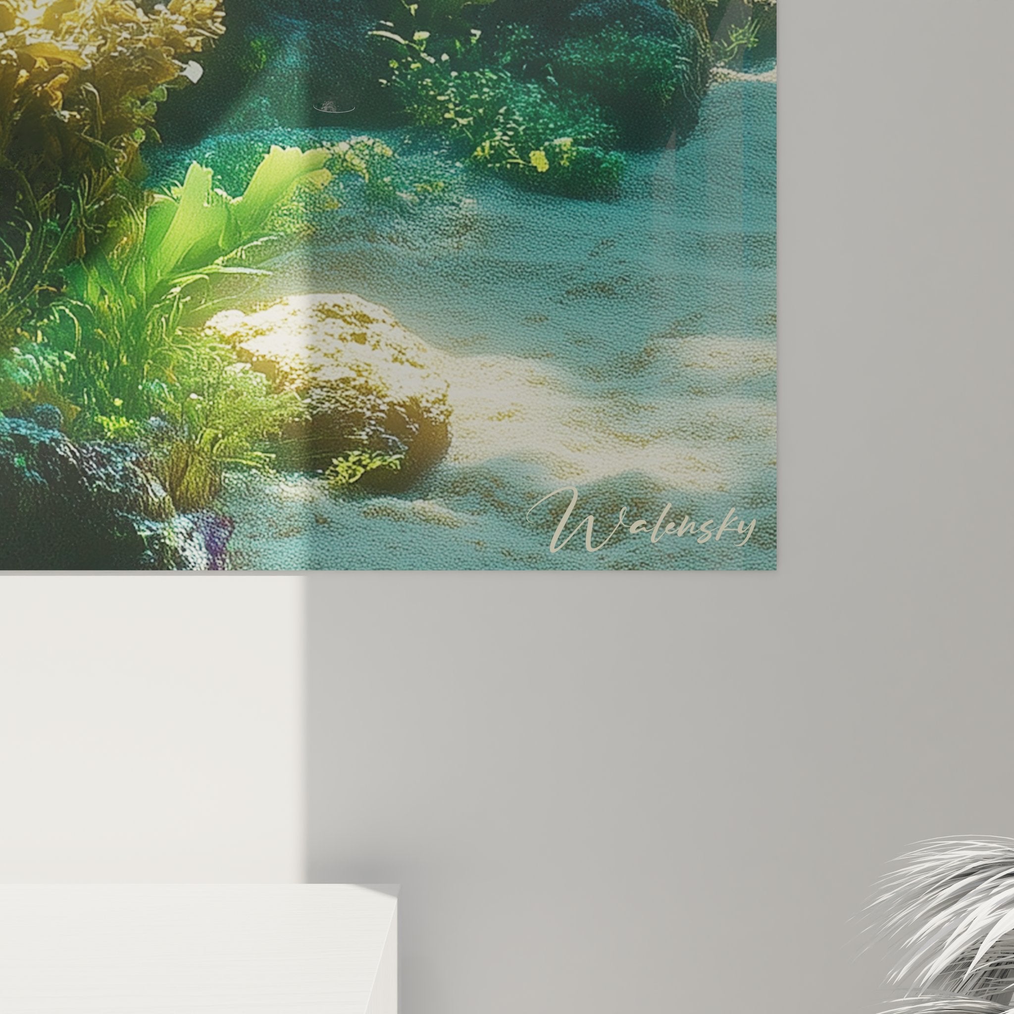 Vue d'ensemble du tableau mural fonds marins récif corallien dans un intérieur contemporain