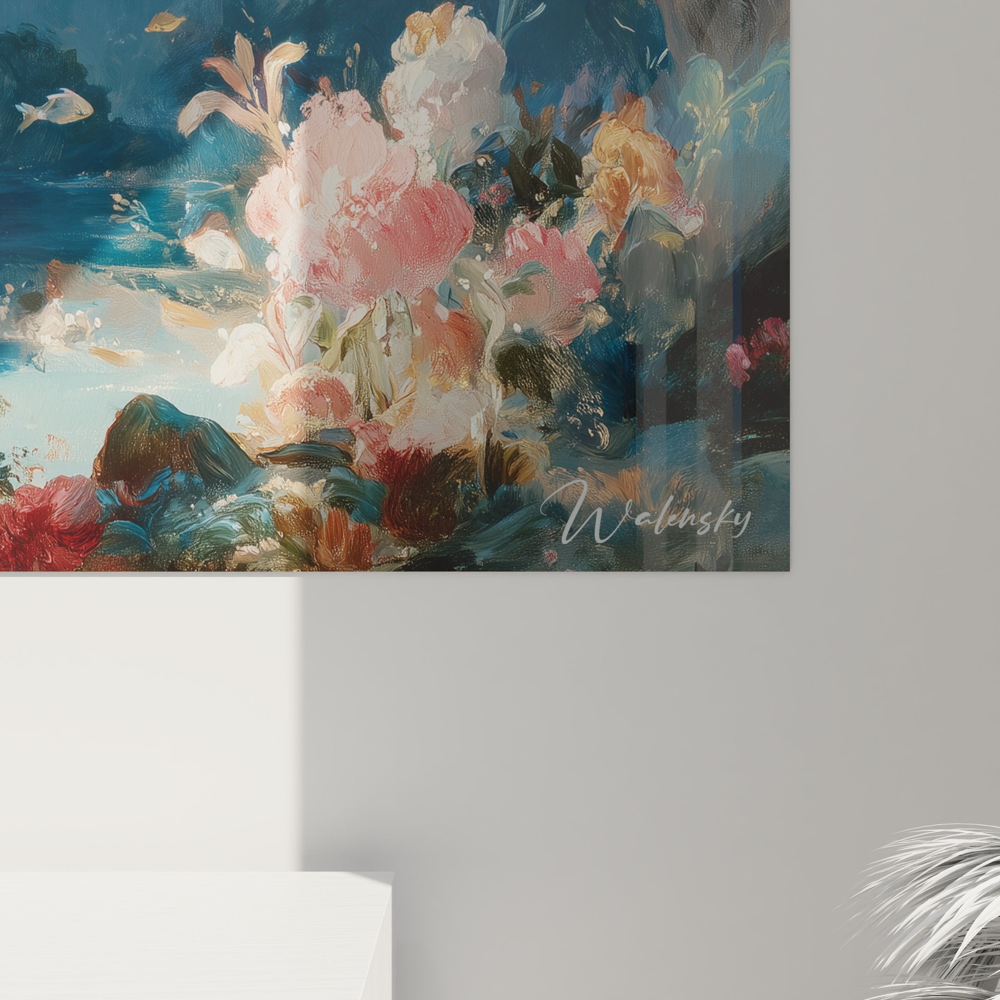 Vue ensemble tableau mural récif corallien coloré décoration murale style fonds marins tropicaux