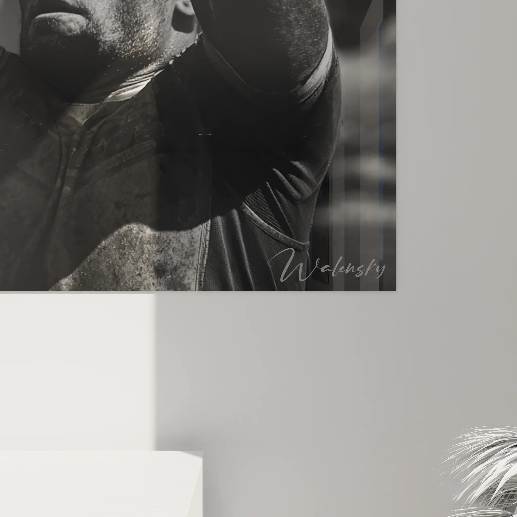 Vue ensemble tableau rugby noir blanc mural montrant scène lancer ballon sport collectif