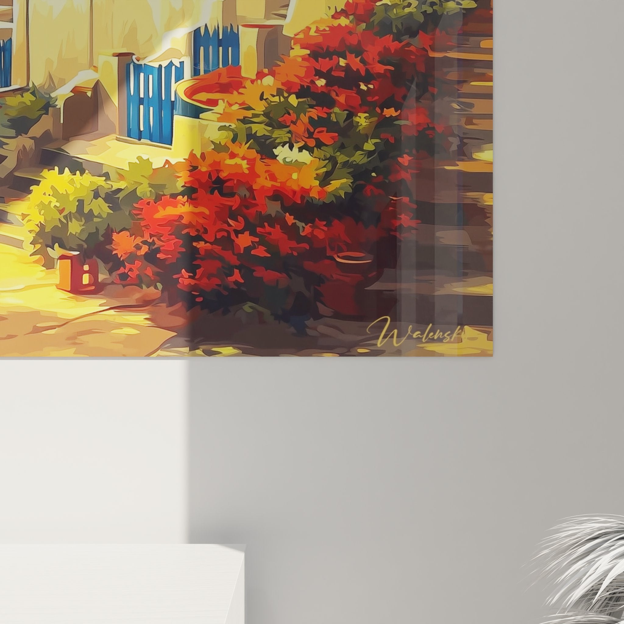 Vue ensemble tableau mural méditerranéen Santorini paysage mer Égée église grecque décoration murale