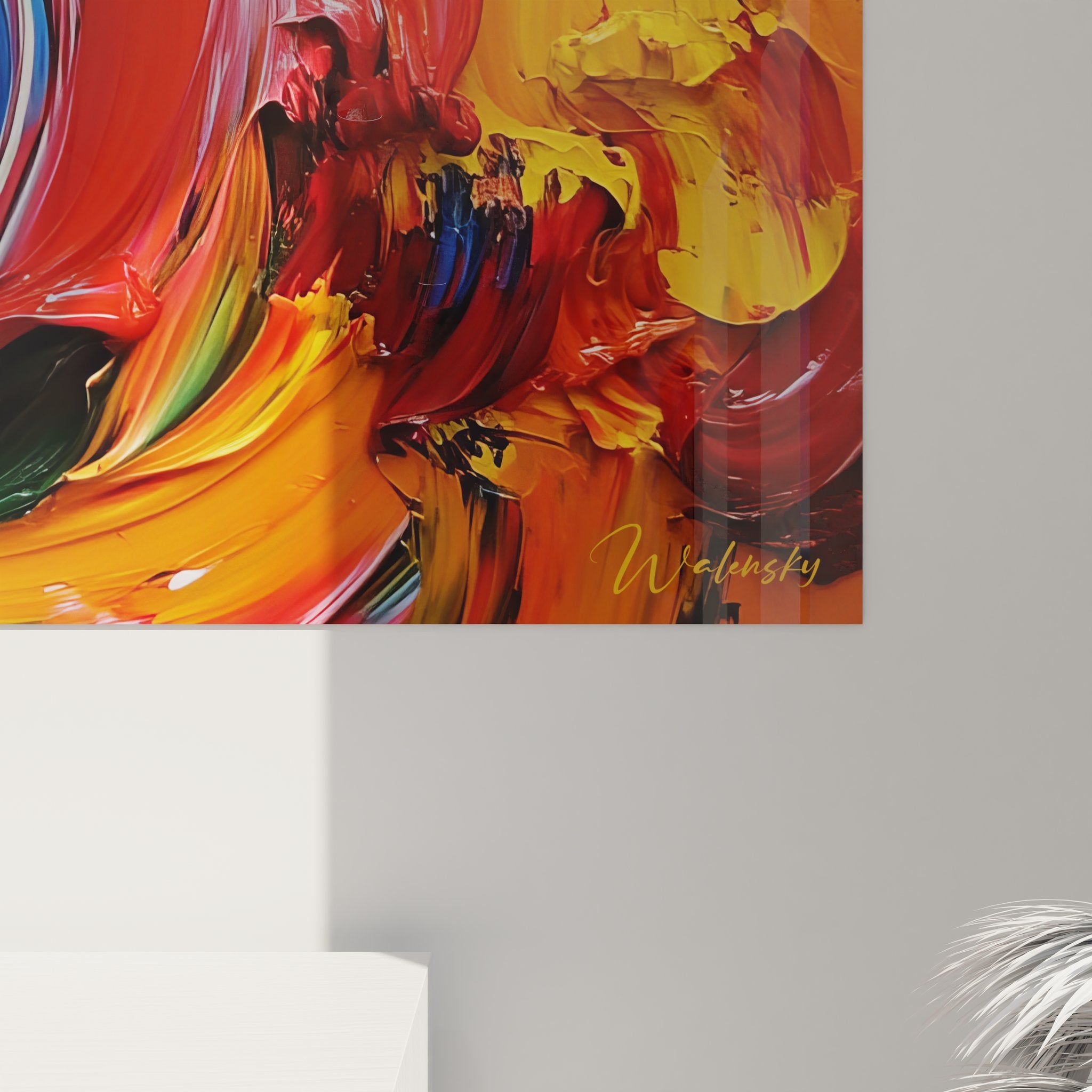 Vue d'ensemble tableau mural spirale abstrait couleurs vibrantes décoration intérieure moderne