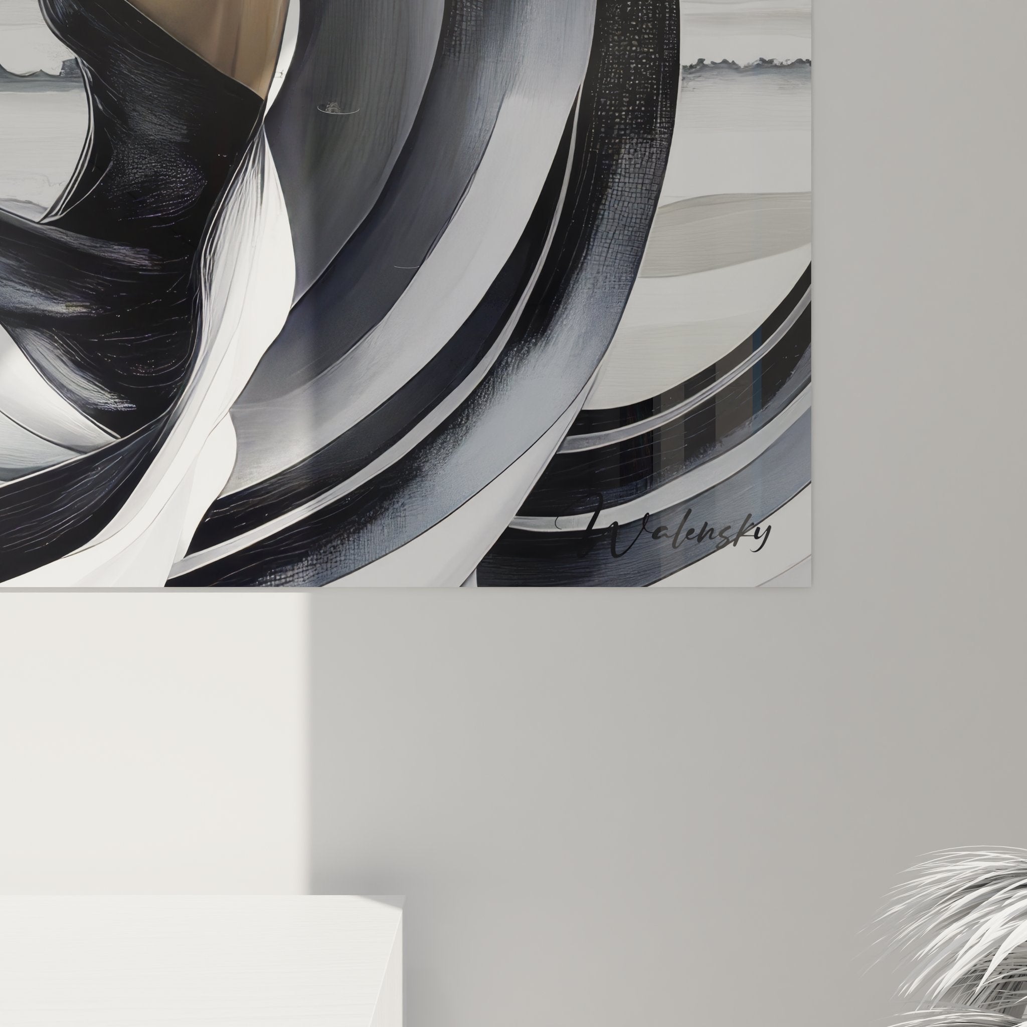 Vue ensemble tableau mural spirale vague femme décoration intérieure moderne