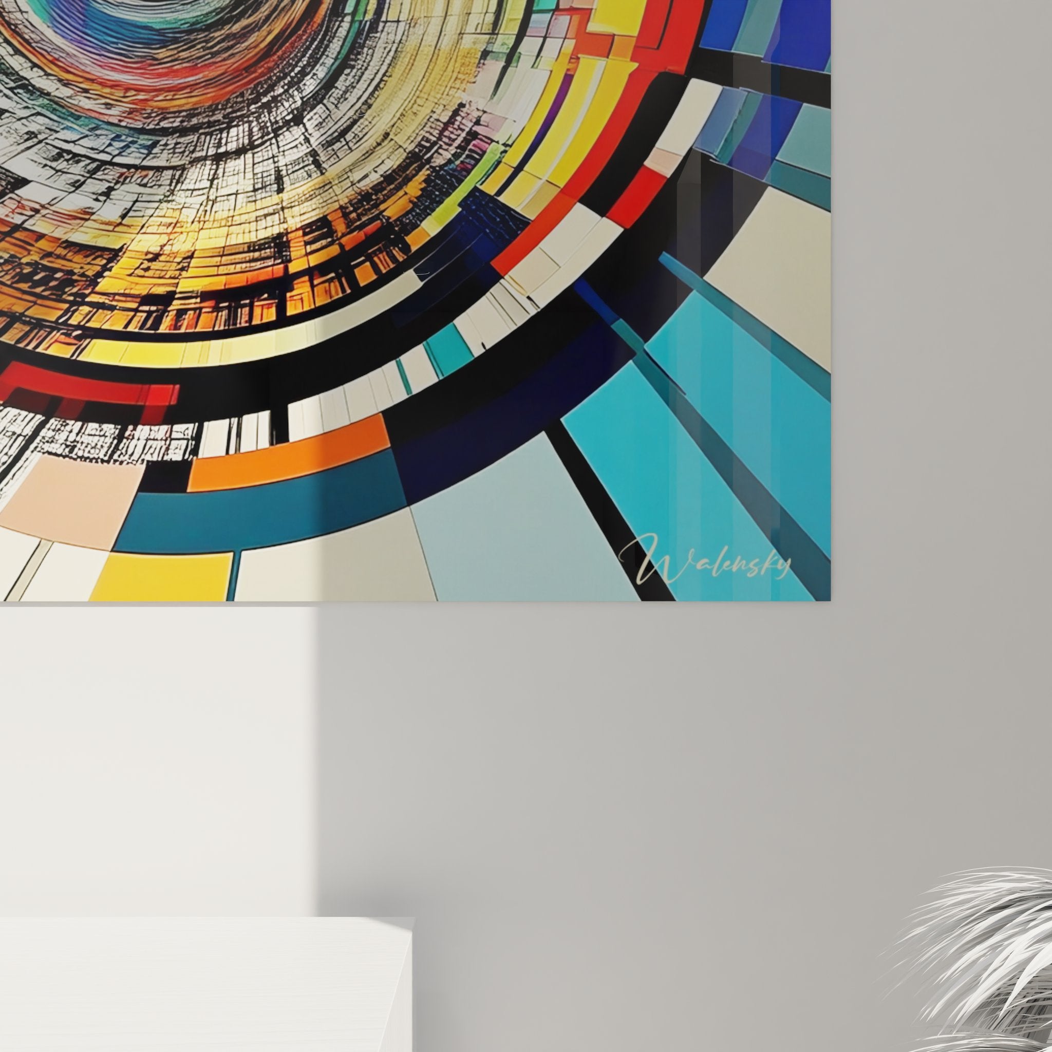 Vue d'ensemble du tableau mural tunnel perspective coloré dans un intérieur design moderne