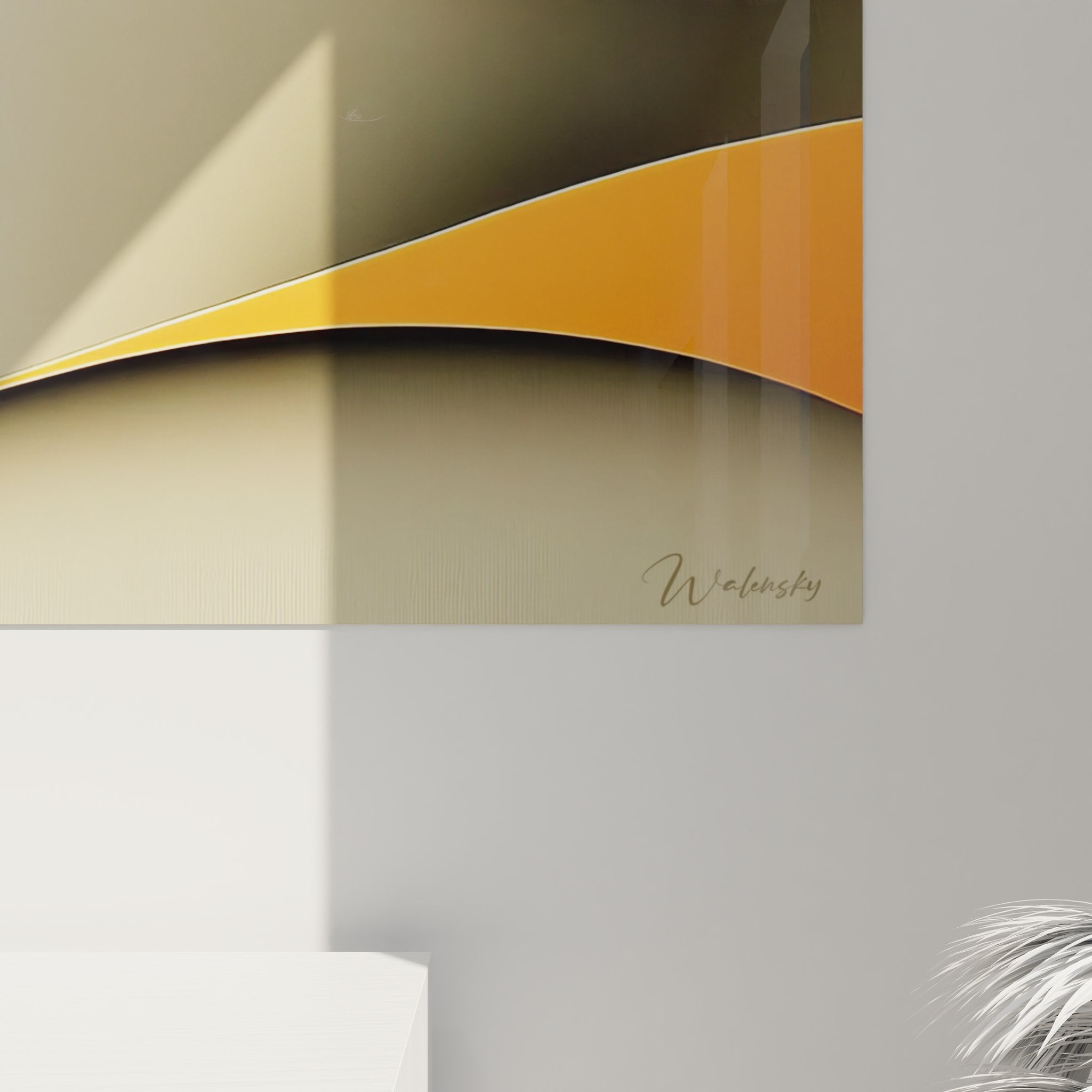 Vue ensemble tableau mural visage abstrait féminin décoration salon moderne minimaliste